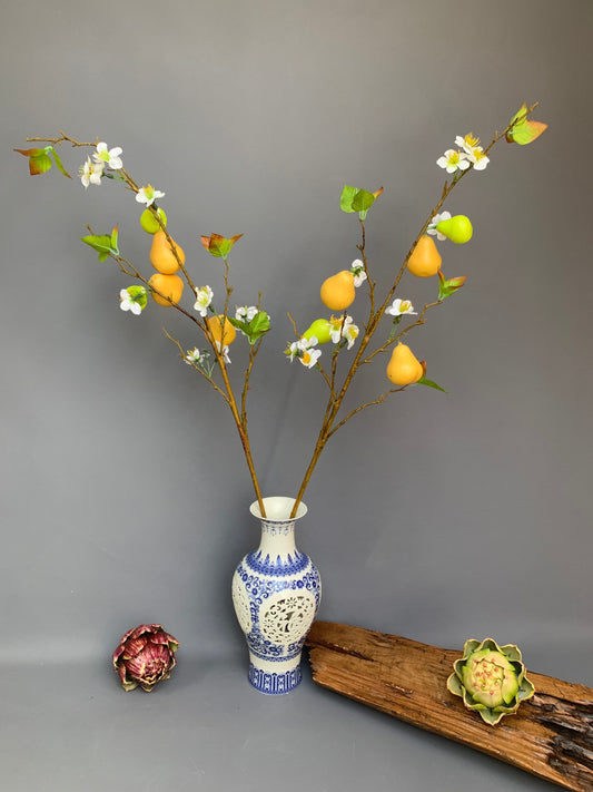 Premium Artificial Pear Blossom with fruit and flower green artificial flower faux flower 36 inch