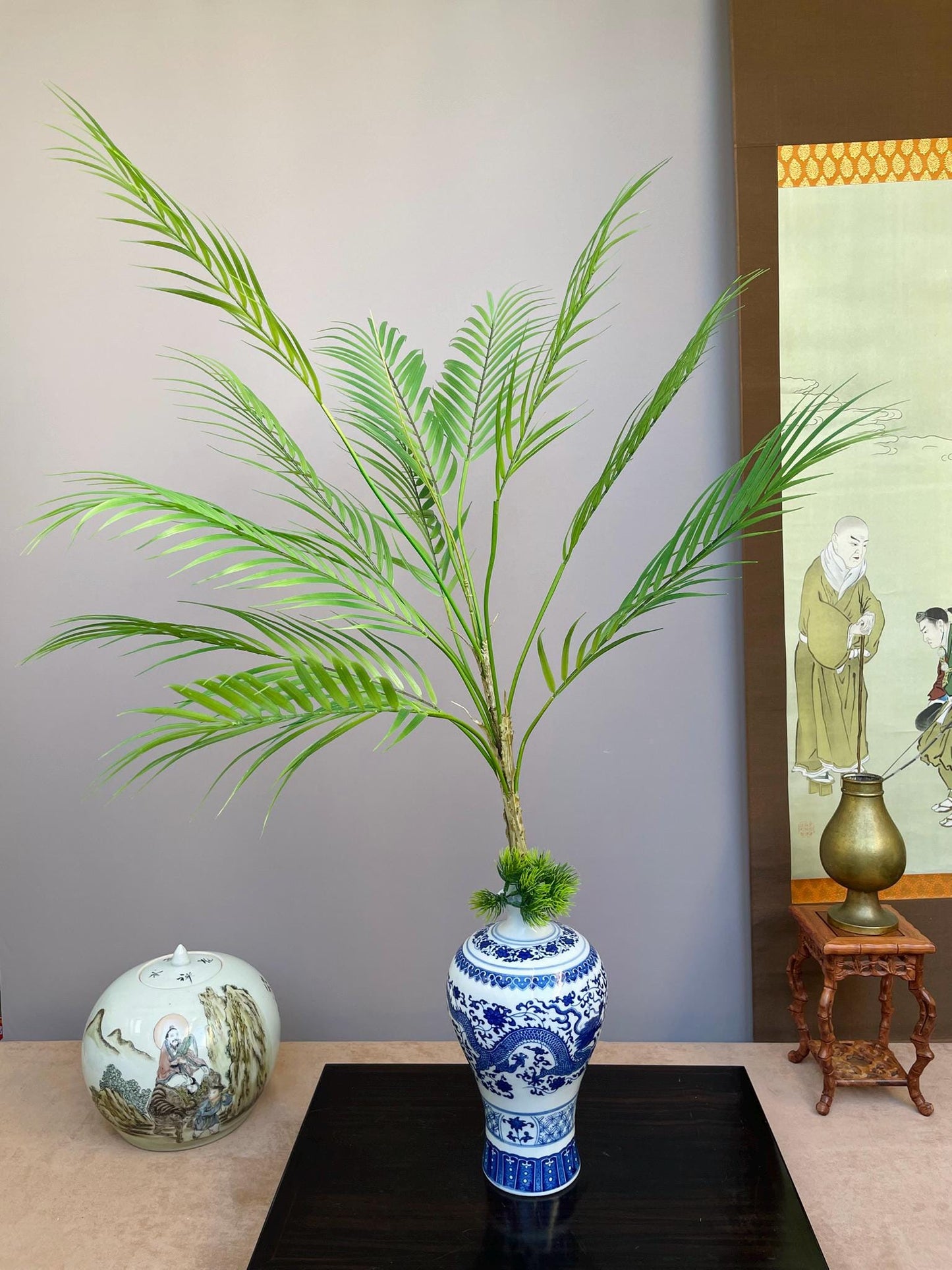 Large Realistic Artificial Palm Branch Faux Tropical Greenery Life-Like Areca Palm Frond for Tall Vases - Maintenance-Free Luxury Home Decor
