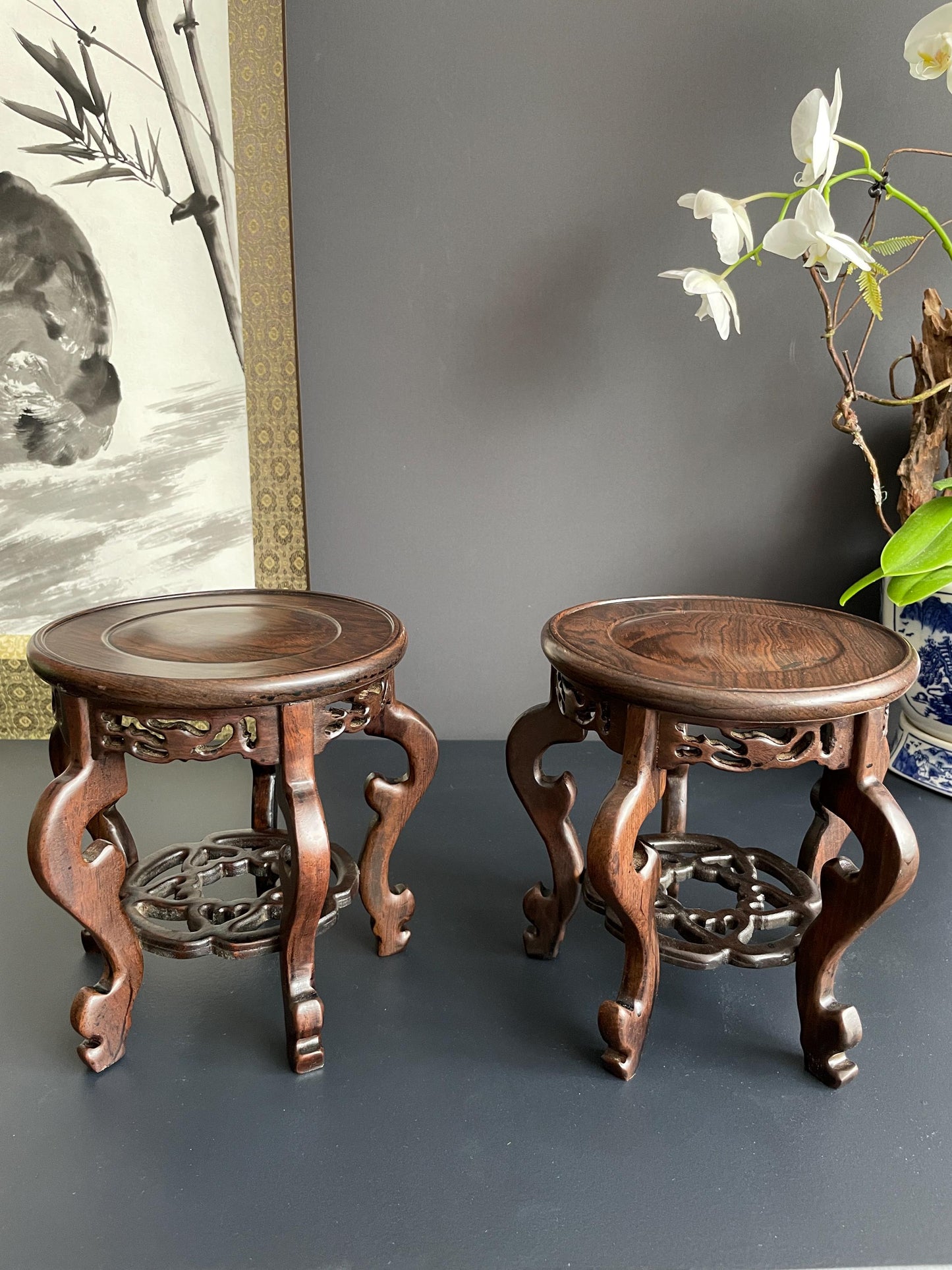 Artisanal Carved Hardwood Stand | traditional Chinese Display Base for Orchids | Elegant Pedestal for Porcelain Planters