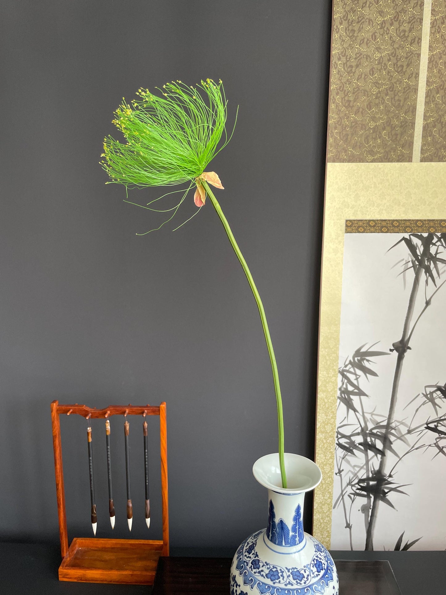 Faux Papyrus Stem Single Artificial Egyptian Sedge Branch Silk Botanical Fake Umbrella Plant Traditional Architectural Tall Vase Filler