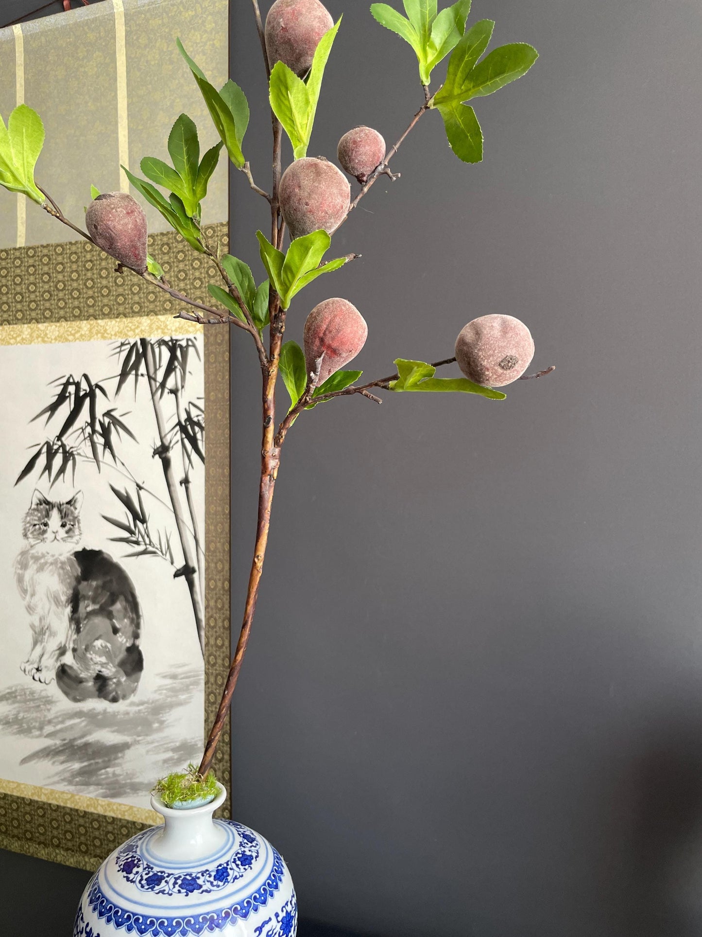 Architectural Faux Greenery Branch | Artisanal Artificial Fig Stem | Unique Botanical Accent for Eclectic Interiors