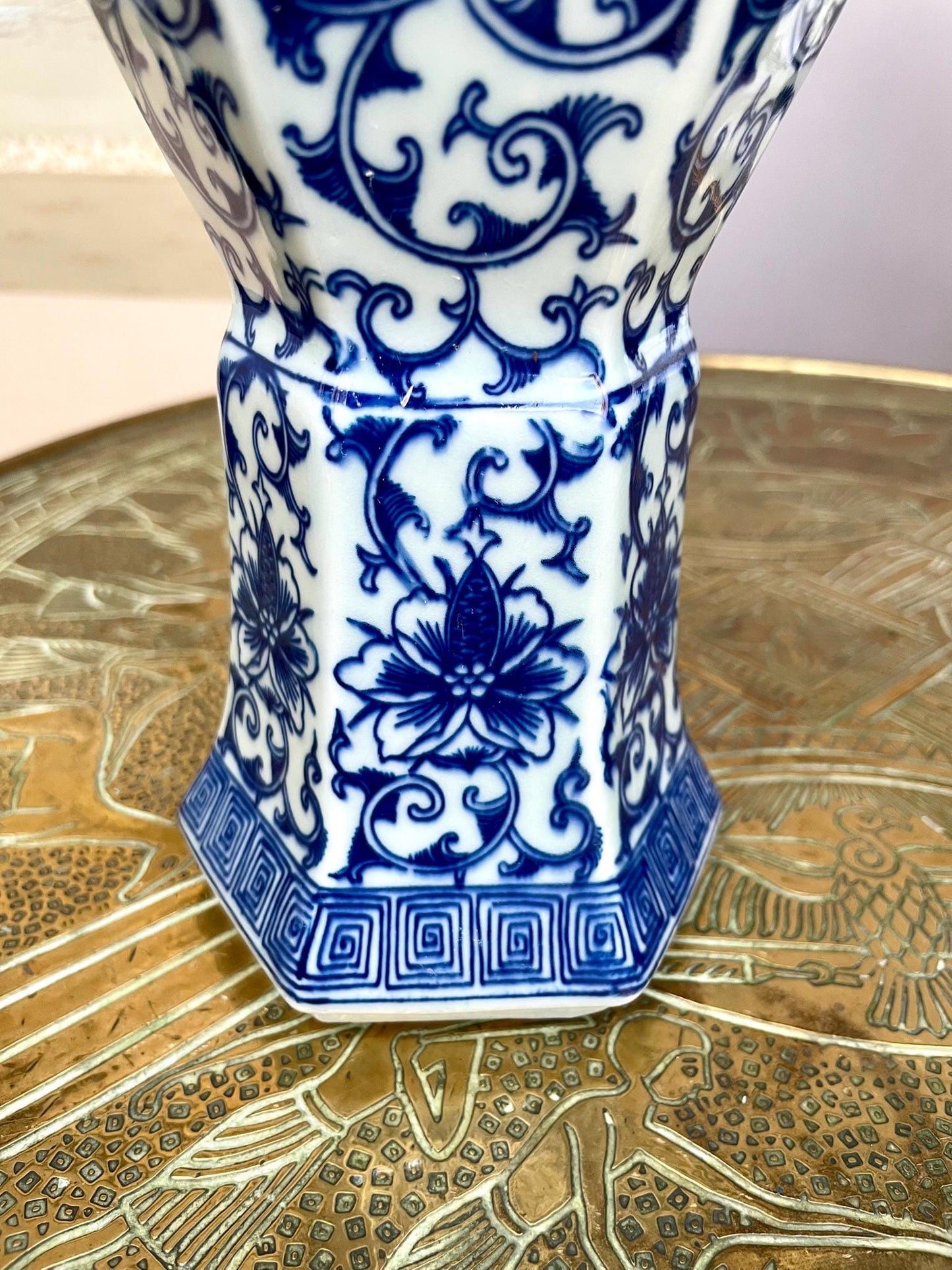 Pair of Blue & White Hexagonal Imperial Lotus Vases • Royal Ritual Vessel Form Six-Sided Classical Porcelain Pair Luxury Oriental Home Décor