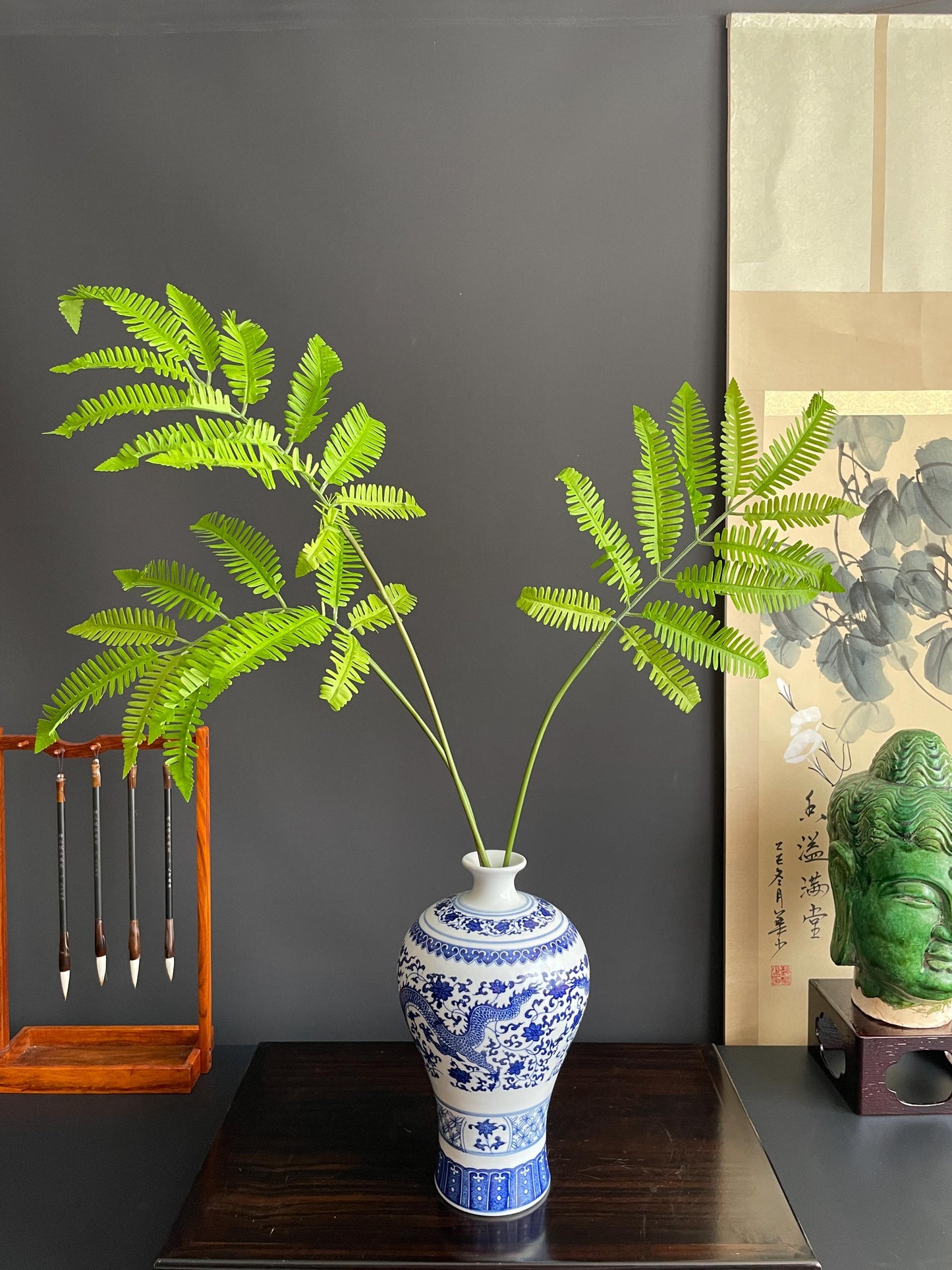 Artificial Fern Branches (Set of 3) | High-End Faux Tropical Foliage | Realistic Botanical Accent for Minimalist Vase Styling