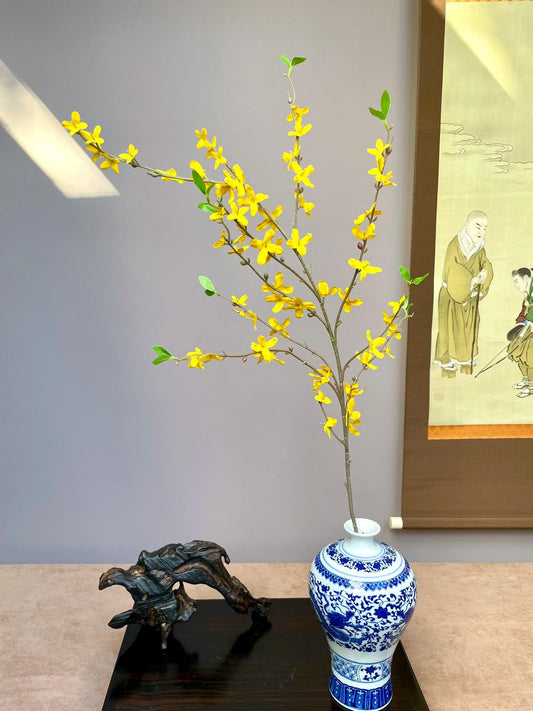 Premium-Quality Realistic Artificial Forsythia Branch – Lifelike Yellow Spring Flower Stem for Elegant Home Decoration