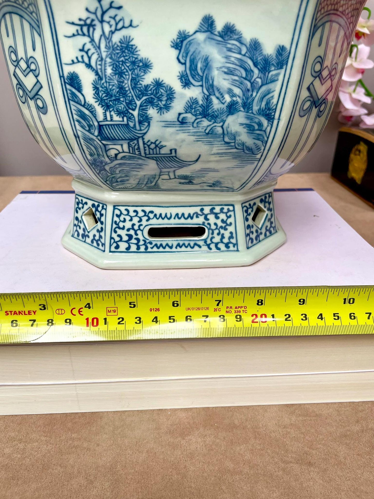 Blue and White Chinese Porcelain orchid Octagonal Planter Chinese Landscape Design | Elegant Home Decor