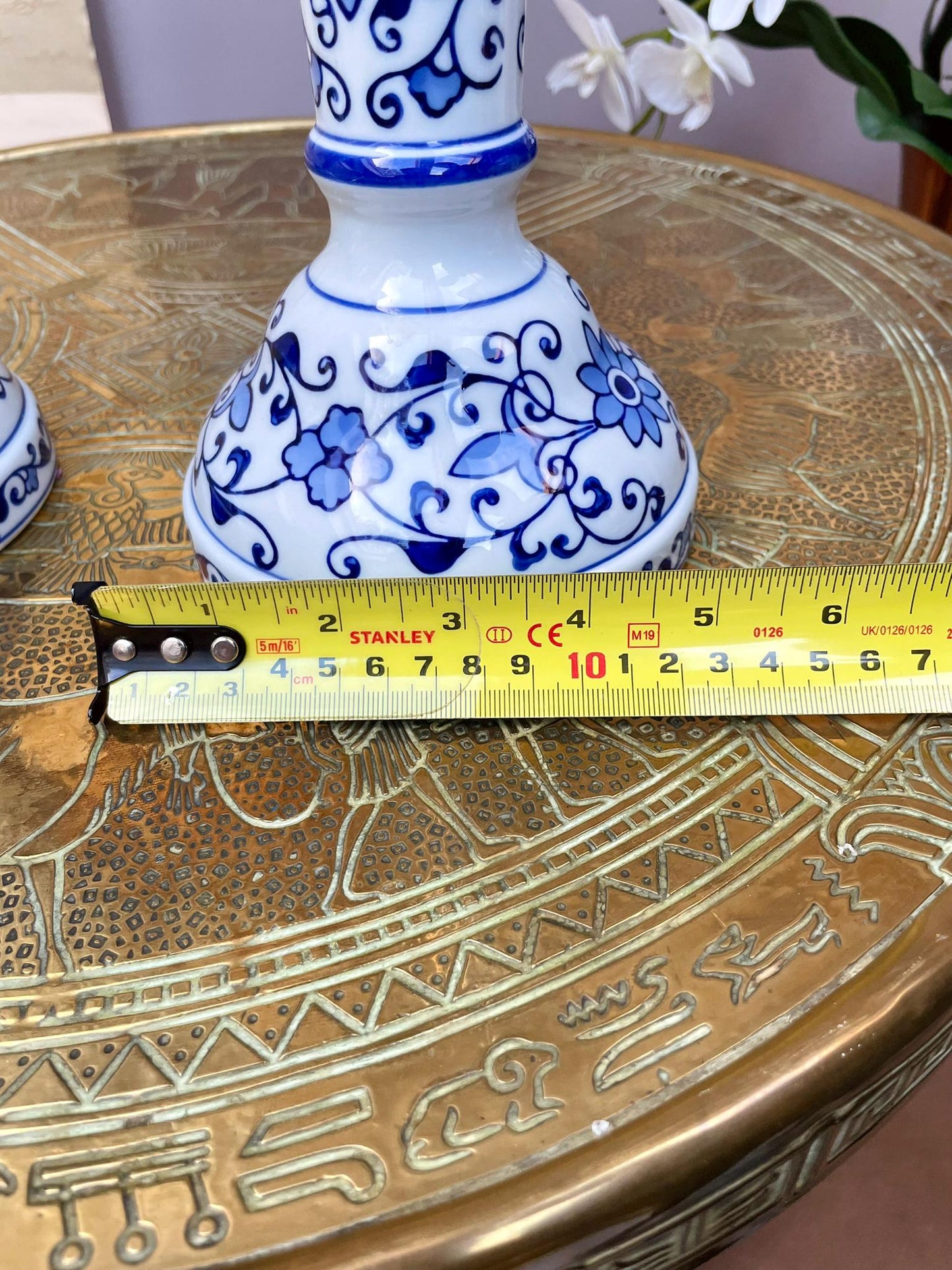 Fine Hand-Painted Blue & White Porcelain Candle Holder Pair • Artisan-Made Chinoiserie Centerpiece • Luxury Table Décor in Collector Quality