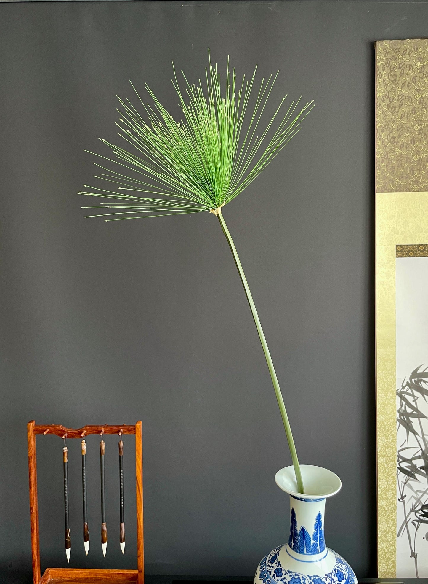 Faux Papyrus Stem Single Artificial Egyptian Sedge Branch Silk Botanical Fake Umbrella Plant Traditional Architectural Tall Vase Filler
