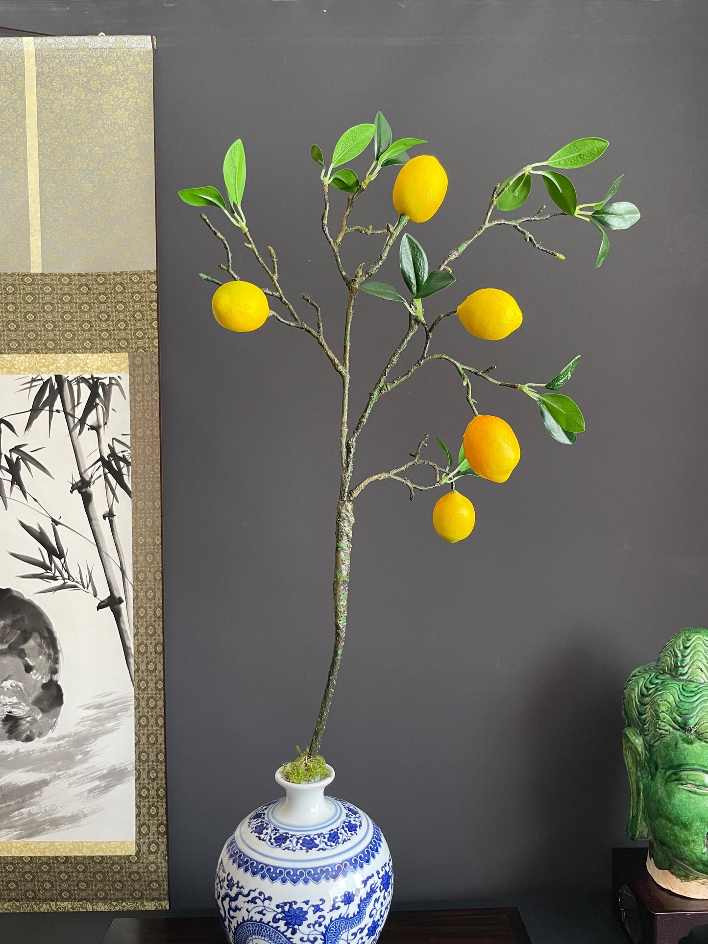 Life-Like Artificial Lemon Stem | High-End Faux Botanical Branch | Elegant Minimalist Fruit Arrangement