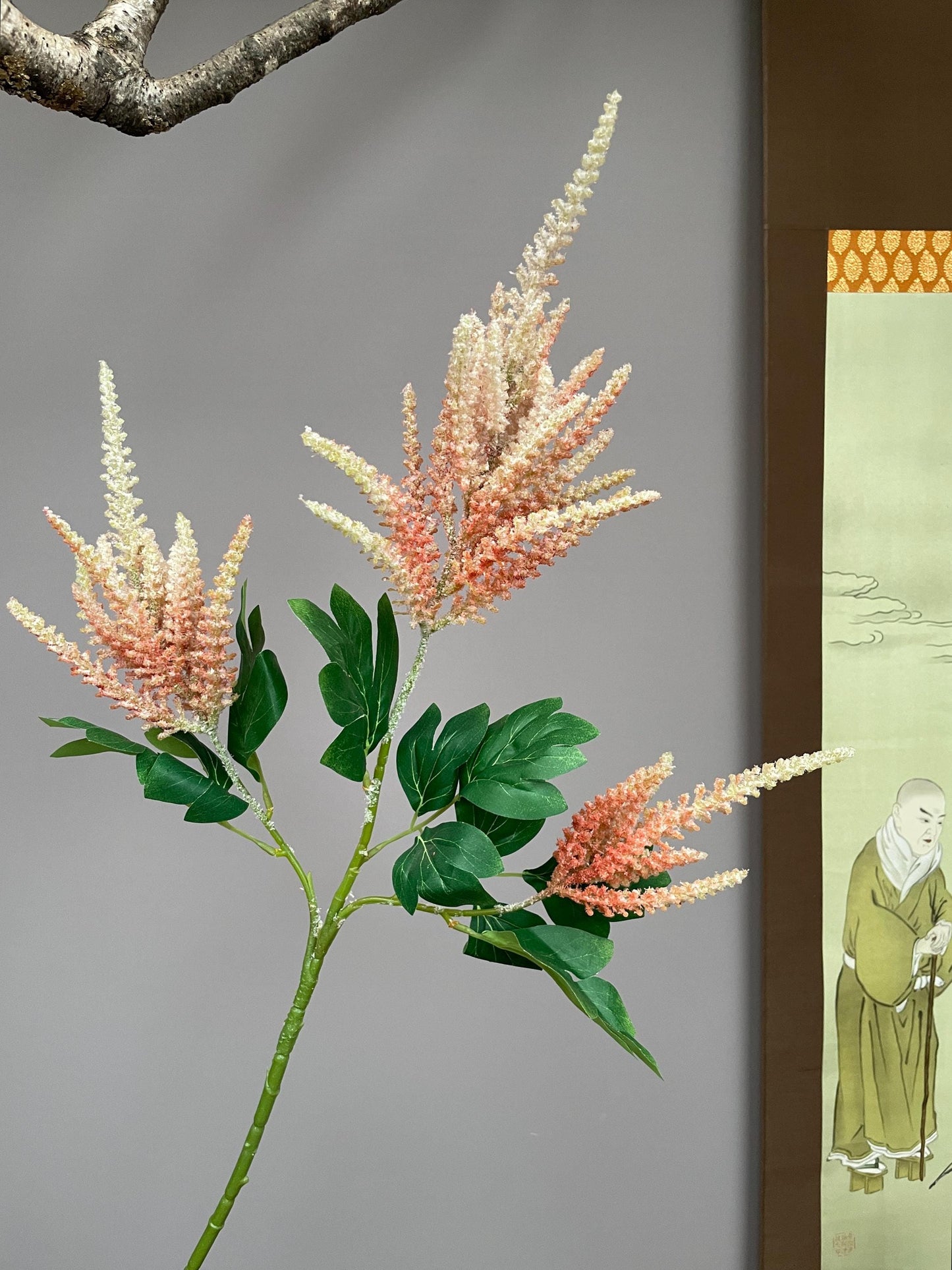Realistic Peach Astilbe Artificial Stem - Faux False Spirea Plume Zen Minimalist Home Decor Traditional Chinese Aesthetic Floral Soft Peach