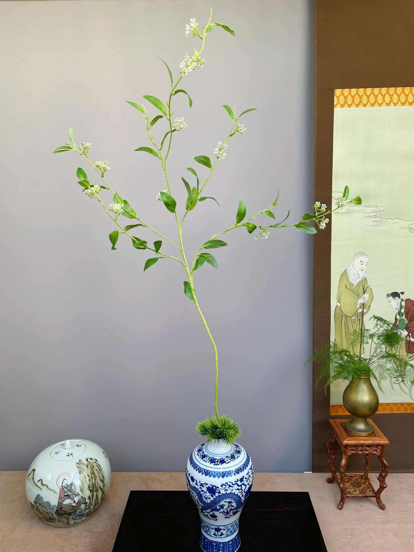 Realistic Delicate White Artificial Blossom Branch - Faux Jasmine Style Flowering Stem - Hand-Crafted Spring Decor Elegant Minimalist Floral