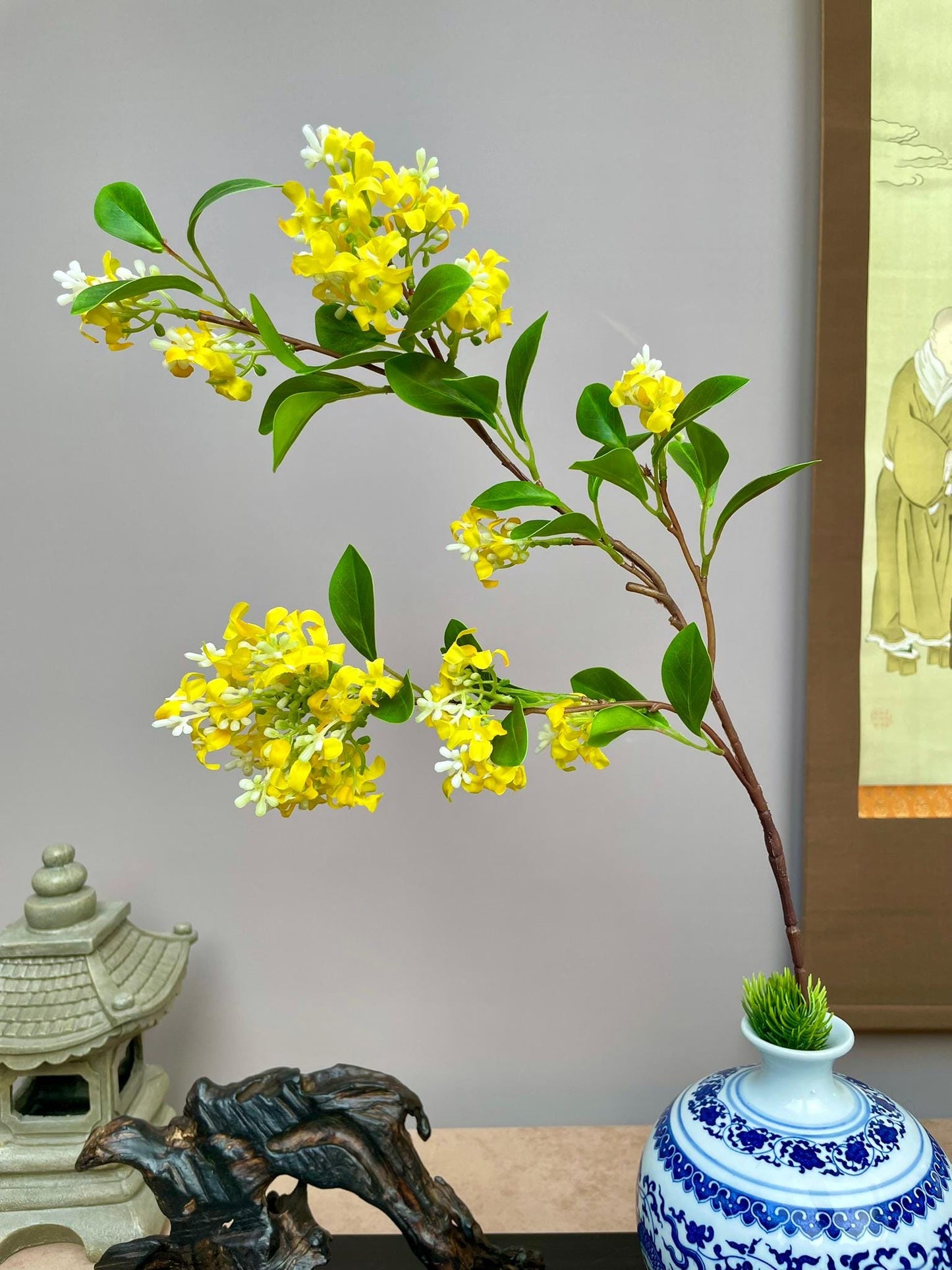 Premium Artificial Yellow Privet Flower Branch – Lifelike Ligustrum-Inspired Faux Bloom Stem for Elegant Home Decoration