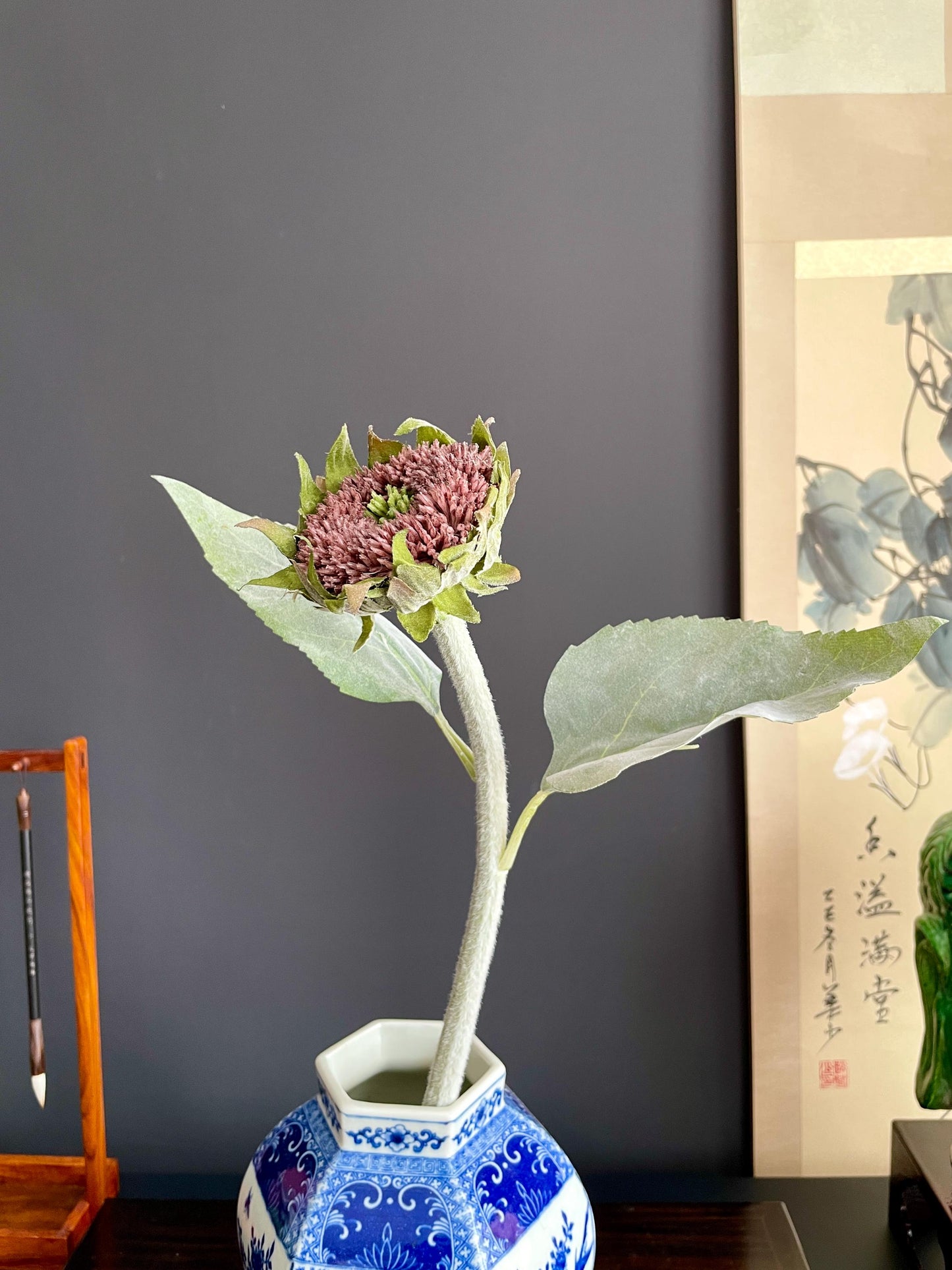 Luxury Velvet-Touch Sunflower | High-End Artificial Muted Flower | Realistic Faux Botanical Stem for Minimalist Modern Decor