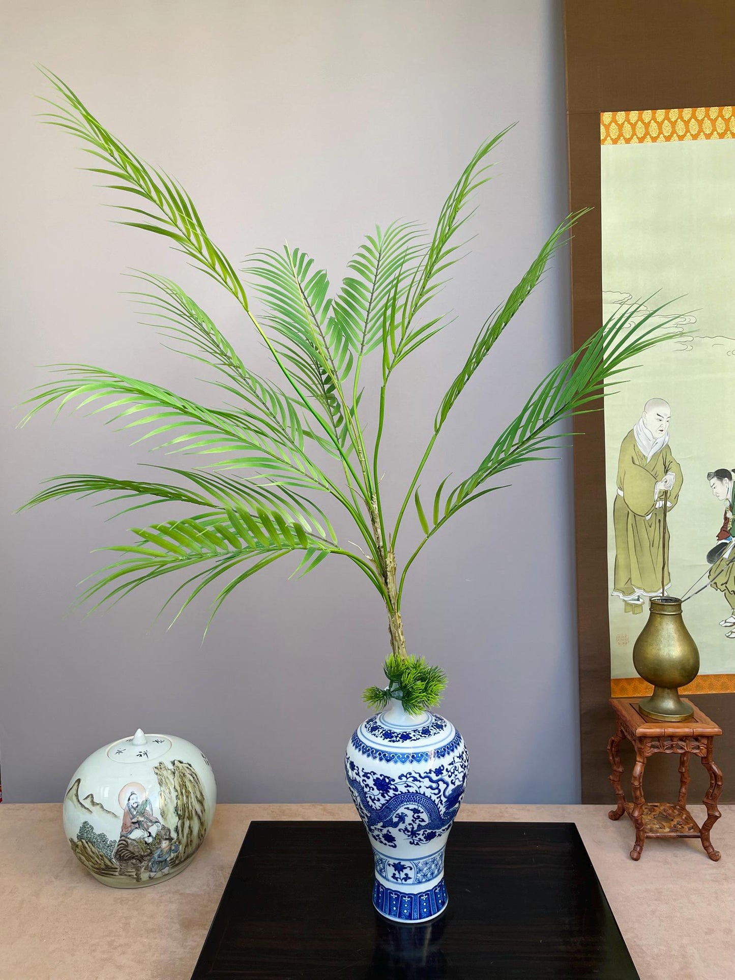 Large Realistic Artificial Palm Branch Faux Tropical Greenery Life-Like Areca Palm Frond for Tall Vases Maintenance-Free Luxury Home Decor