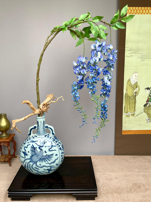 Large Realistic Artificial Wisteria Branch - Faux Blue Blossom Stem with Buds - Elegant Draping Floral for Tall Vases - Luxury Home Decor