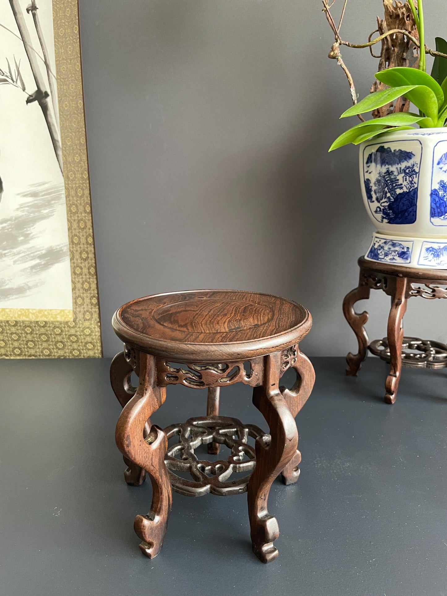 Artisanal Carved Hardwood Stand | traditional Chinese Display Base for Orchids | Elegant Pedestal for Porcelain Planters