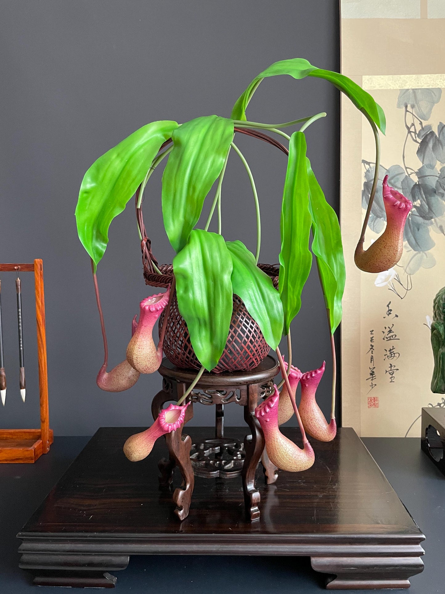 Exquisite Faux Pitcher Plant (Nepenthes) | Ultra-Realistic Tropical Botanical | Architectural Statement Piece - SINGLE stem