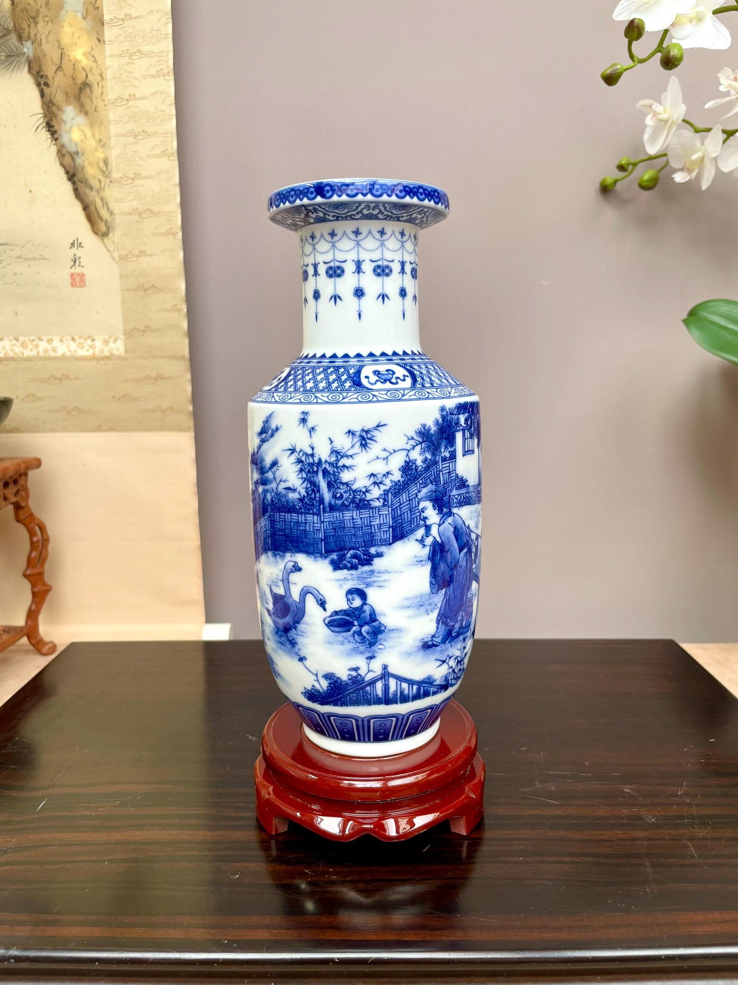 Blue & White Porcelain Jars – Hand crafted Landscape and Pagoda Motifs, Classic Chinese Vase Form