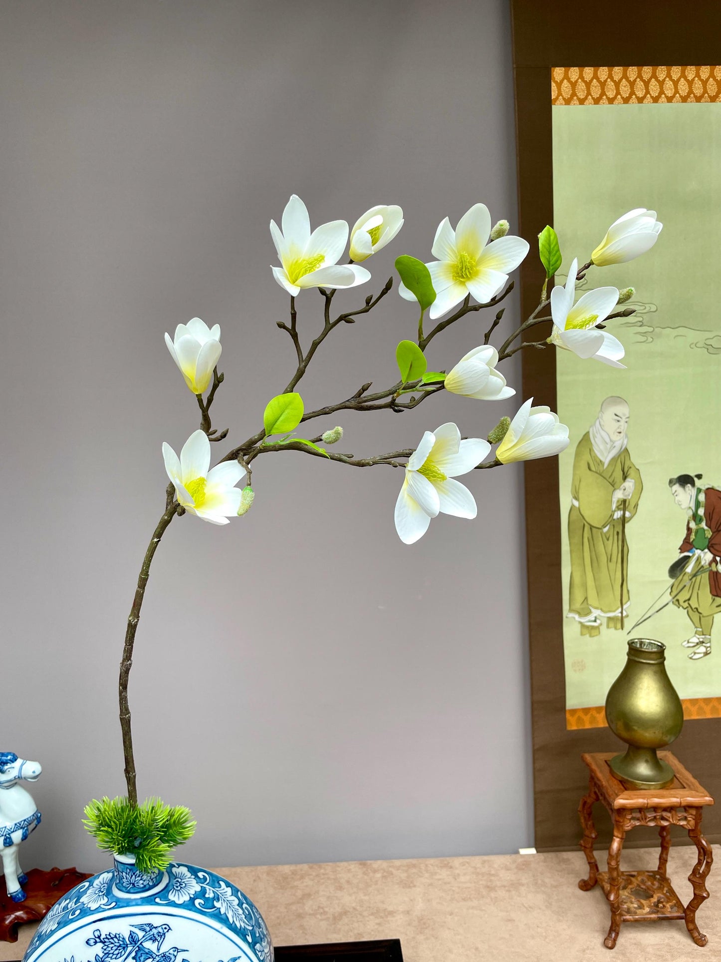 Realistic White Magnolia Branch - Faux Magnolia Denudata Silk Flower Lunar New Year Decor Yulan Jade Orchid Zen Chinese New Year Floral Stem