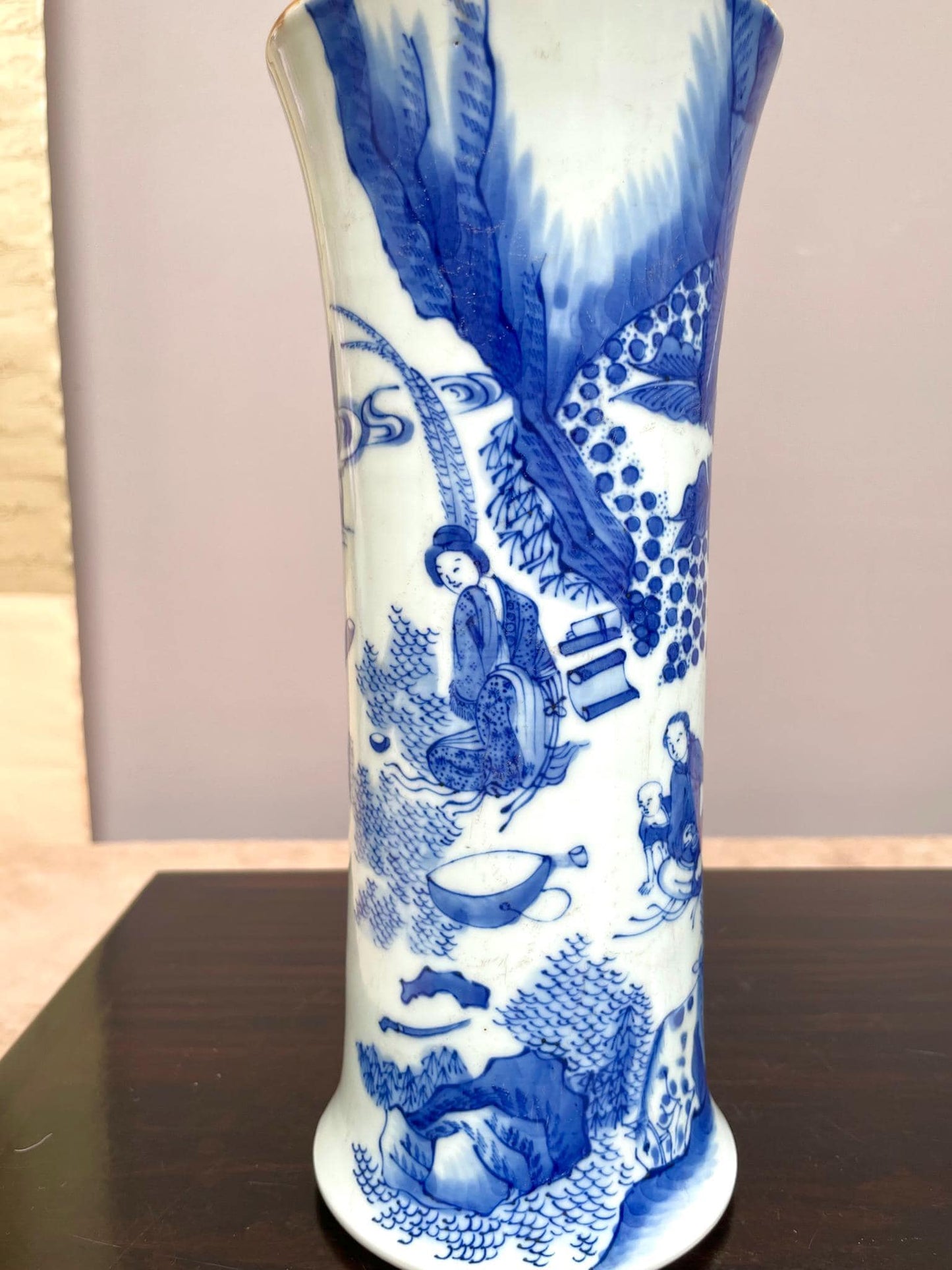 Pair of Fine Hand-Painted Blue and White Porcelain Vases with Traditional Elegant Brown-Glazed Edge Timeless Oriental Craftsmanship artifact