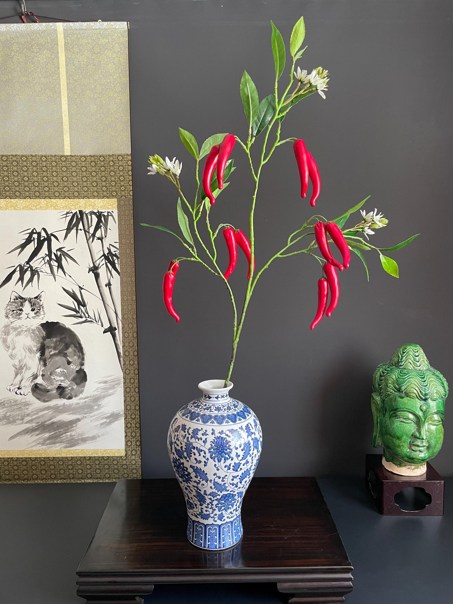 Realistic Faux Chili Pepper Branch | Artificial Fruit Stem | Decorative Greenery for Kitchen or Modern Home Decor