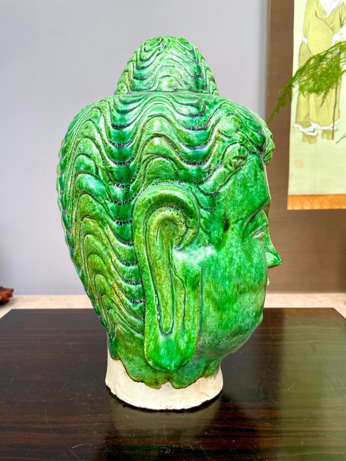 Rare Green Glazed Ceramic Buddha Head Statue, Chinese Ming Style Clay Sculpture, Zen Home Decor, Buddhist Altar Art, Spiritual Gifts
