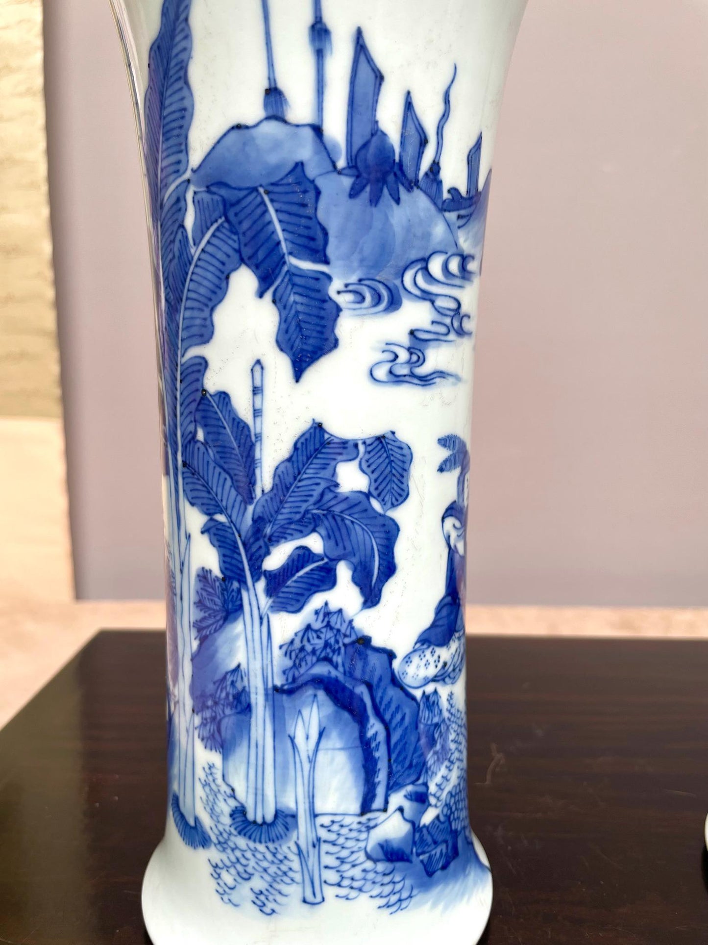 Pair of Fine Hand-Painted Blue and White Porcelain Vases with Traditional Elegant Brown-Glazed Edge Timeless Oriental Craftsmanship artifact