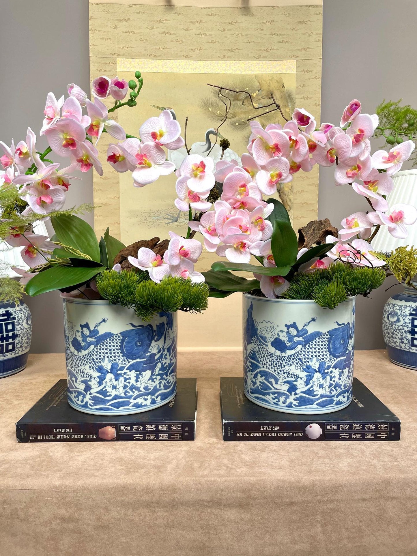 Hand-Painted Chinese Blue and White Porcelain Vase with “Baby Holding Fish” Motif Symbolizing Prosperity and Abundance