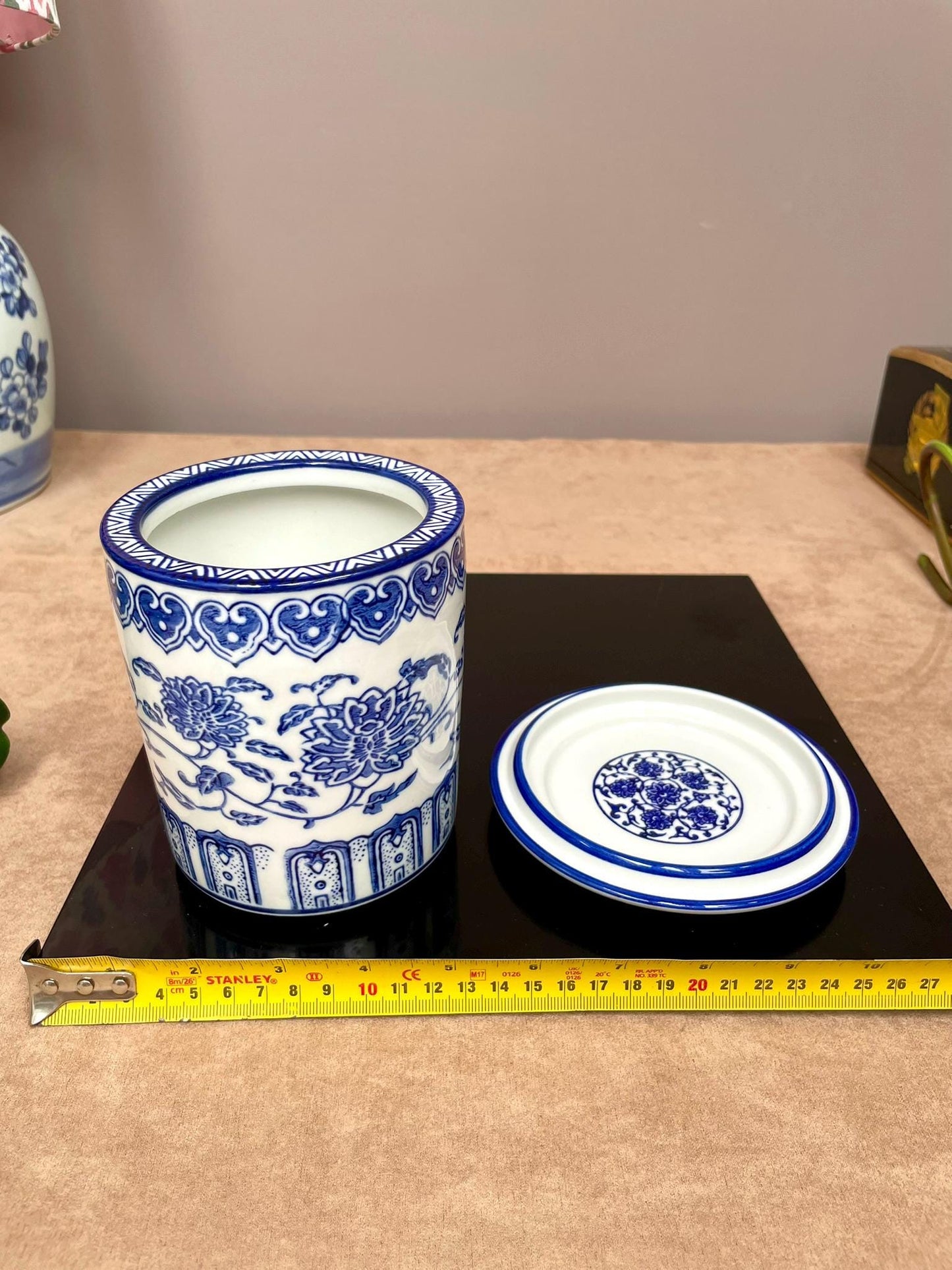 Blue and White Chinoiserie Orchid Planter with Saucer: Elegant Ceramic Flower Pot