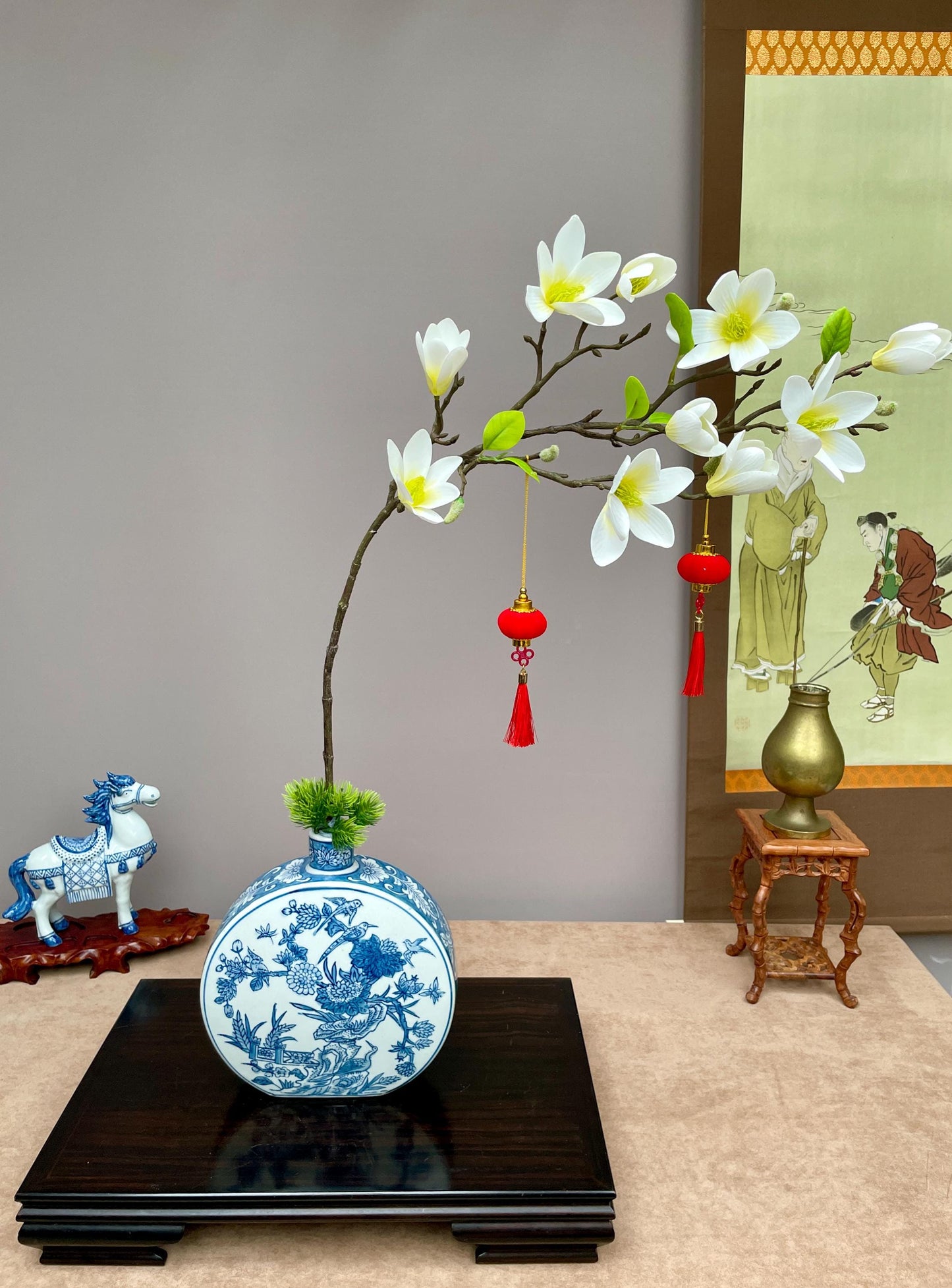 Realistic White Magnolia Branch - Faux Magnolia Denudata Silk Flower Lunar New Year Decor Yulan Jade Orchid Zen Chinese New Year Floral Stem