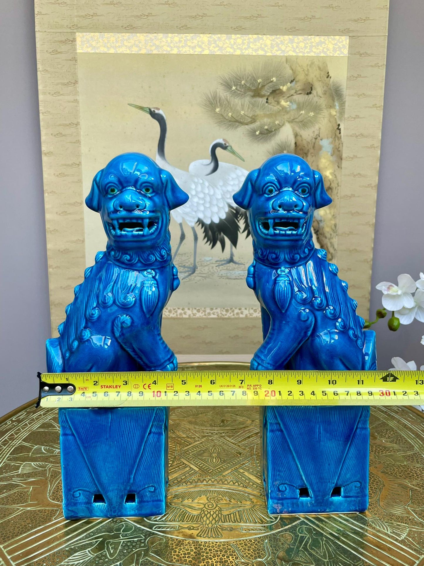 Turquoise Fu Dog Statues – Pair Chinese Guardian Lions – Glazed Home Decor Accents