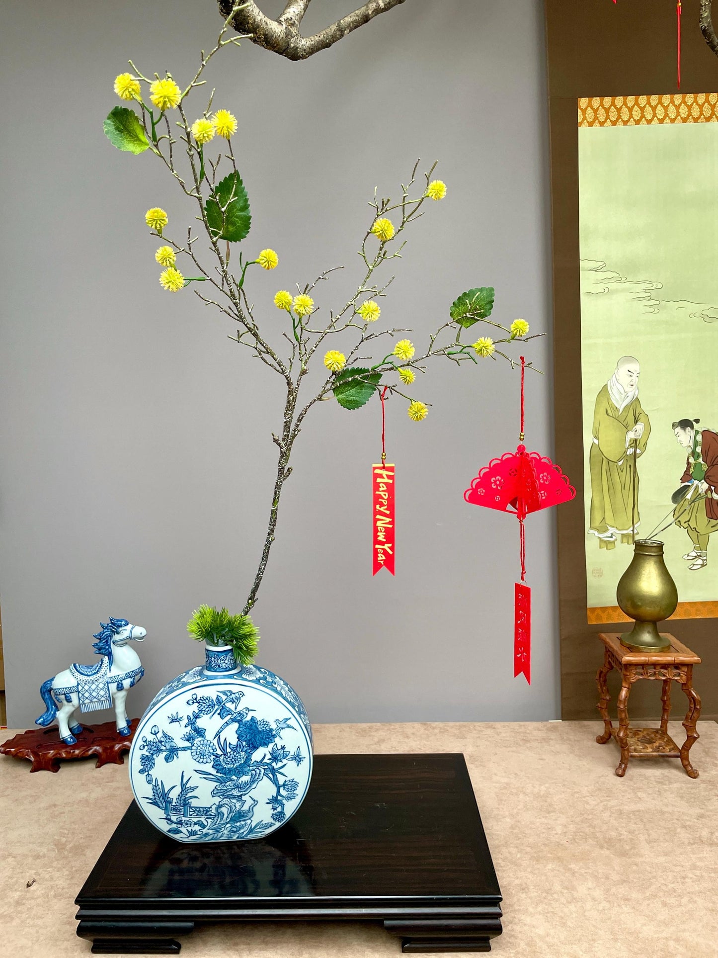 Realistic Yellow Mimosa Branch - Faux Acacia Silk Flower - Lunar New Year Golden Blossom Decor - Zen Minimalist Chinese New Year Floral Stem