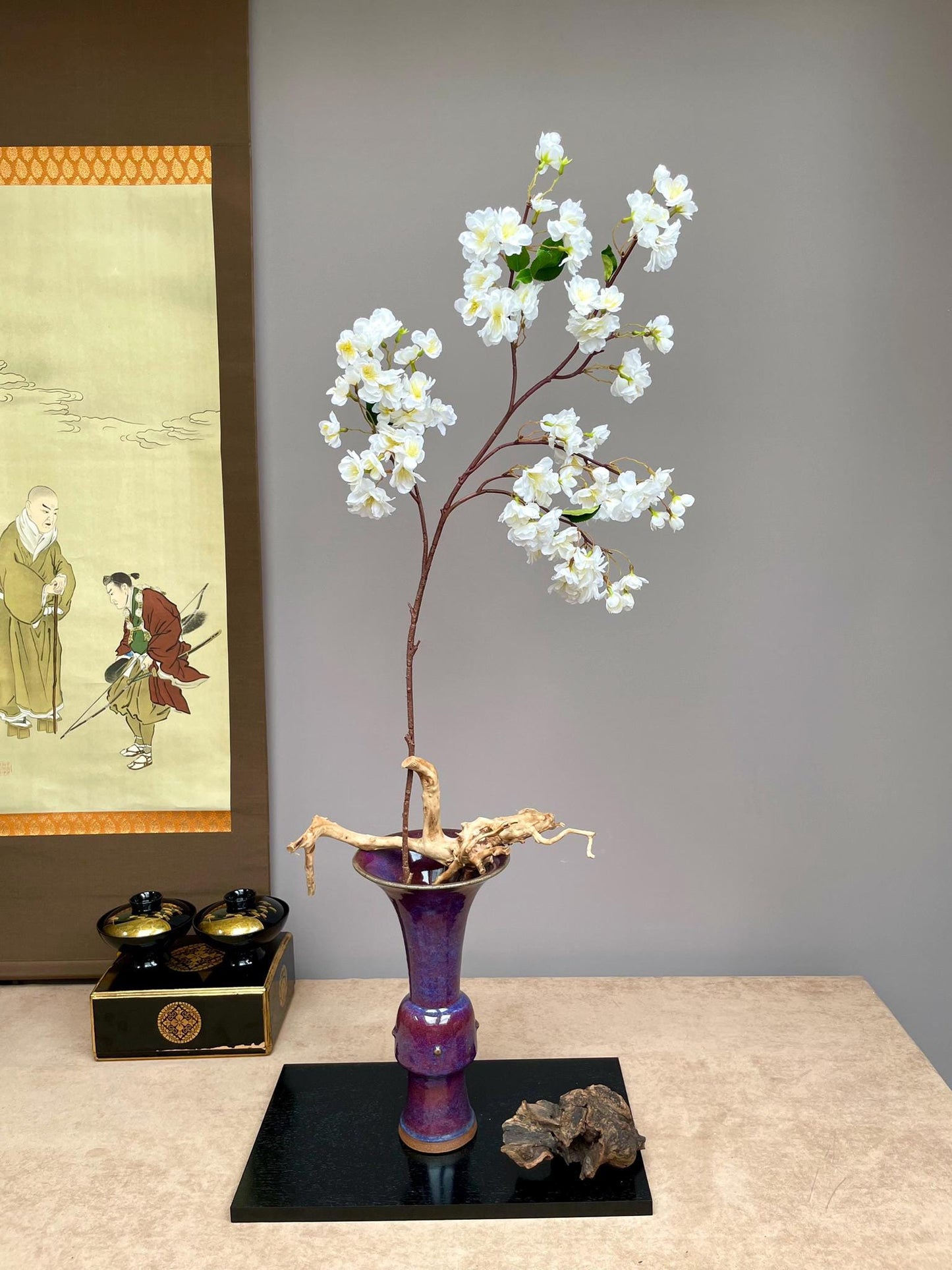103cm White Sakura Blossom Spray, Faux Spring Flower Branch, Realistic Asian Floral Decor, Ikebana Vase Filler, Clean Home Accent