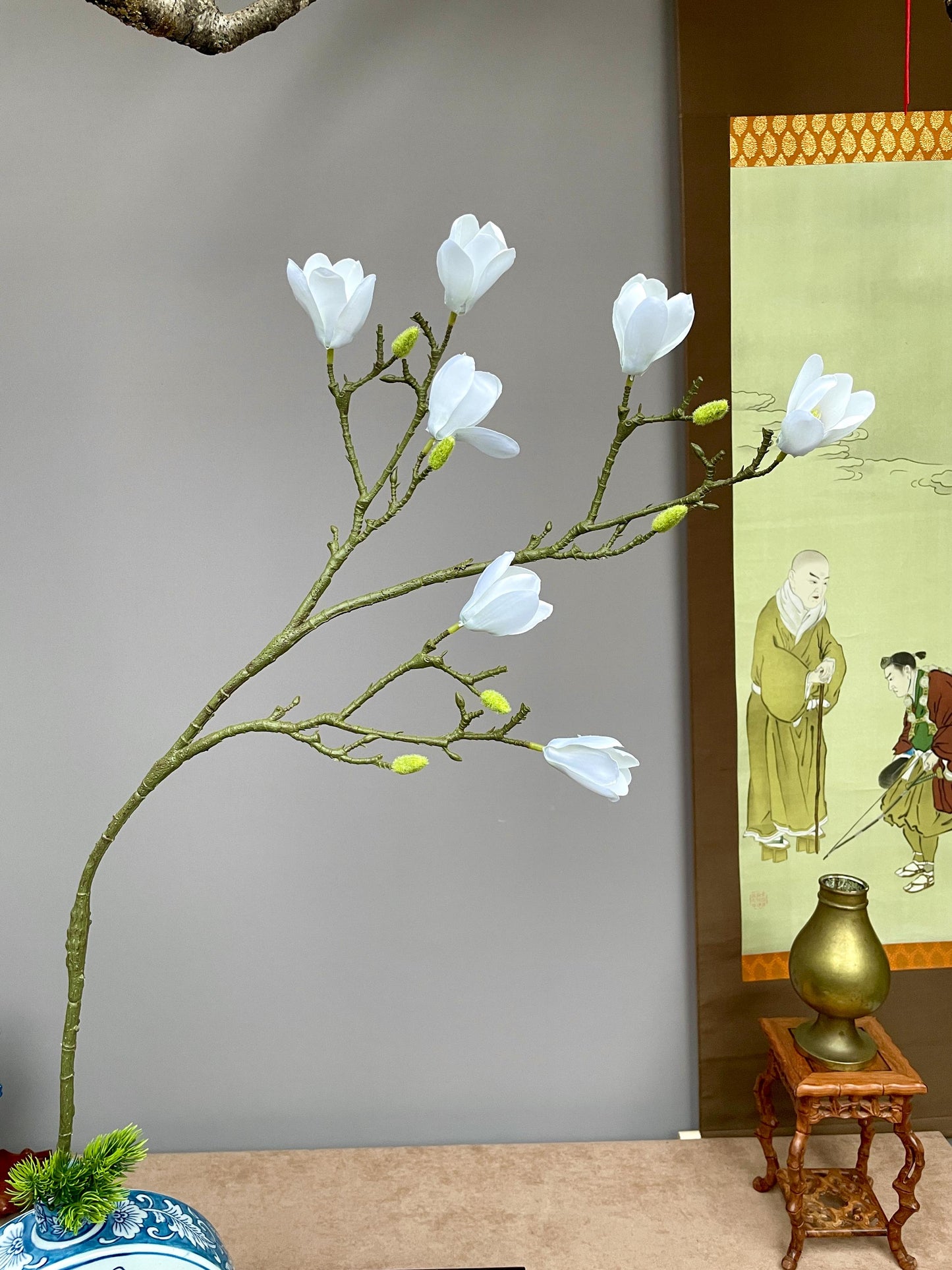 Realistic White Magnolia Branch - Faux Magnolia Denudata Flower Lunar New Year Decor Yulan Jade Orchid Zen Chinese New Year Floral Stem