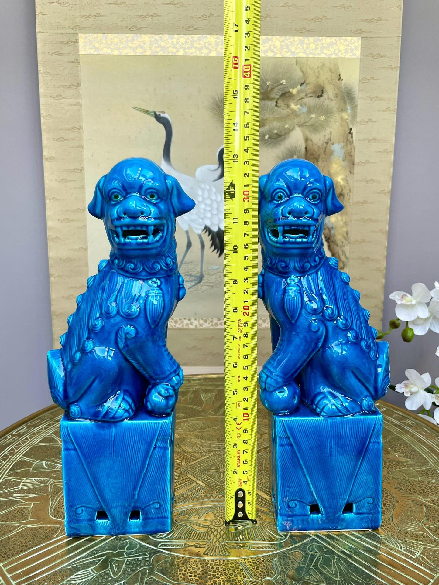Turquoise Fu Dog Statues – Pair Chinese Guardian Lions – Glazed Home Decor Accents