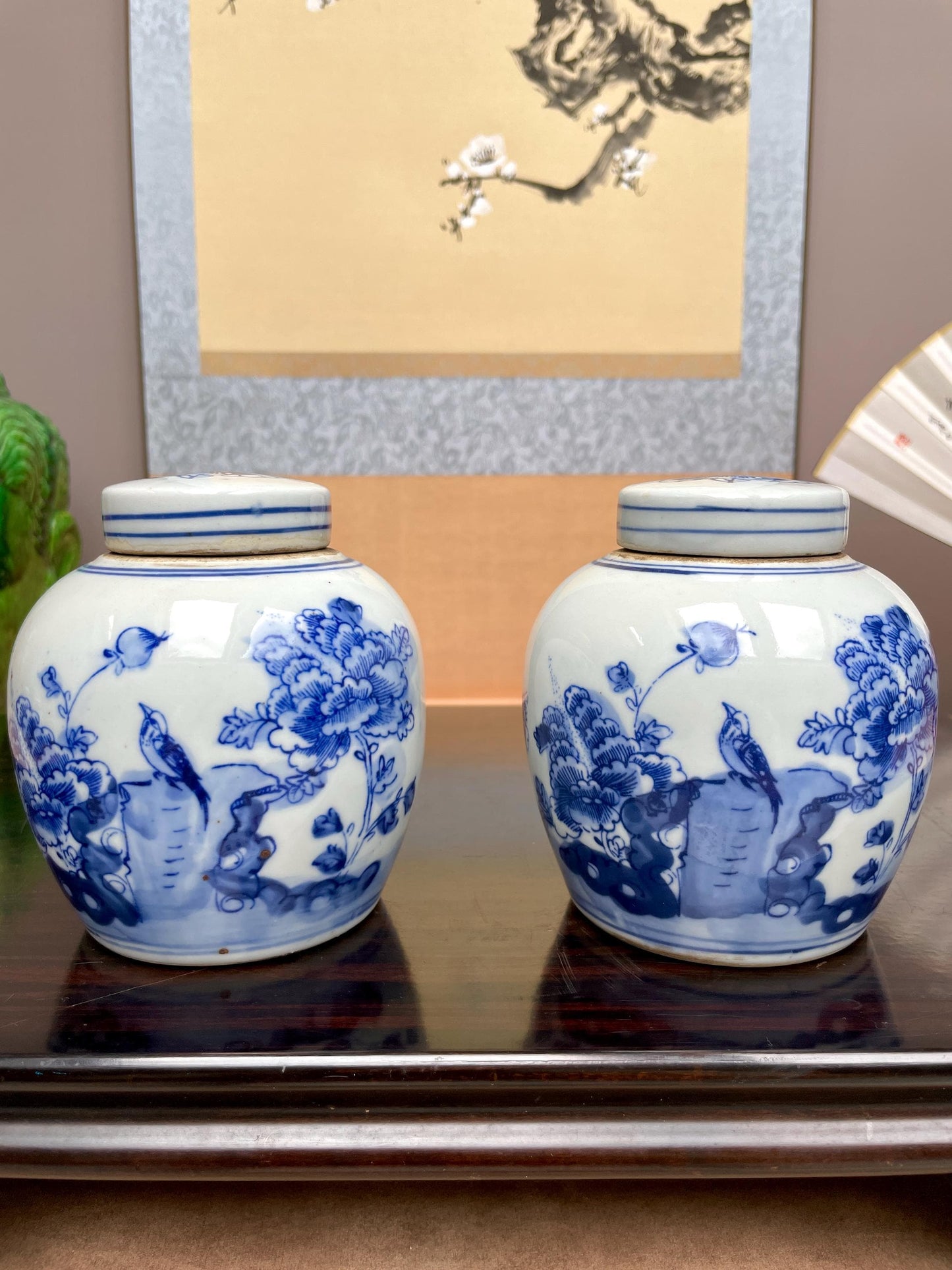 Hand Painted Cobalt Blue Floral Ginger Jars Traditional Scholar Style Porcelain Urns Oriental Bird Peony Decorative Jars Blue White Gift Set