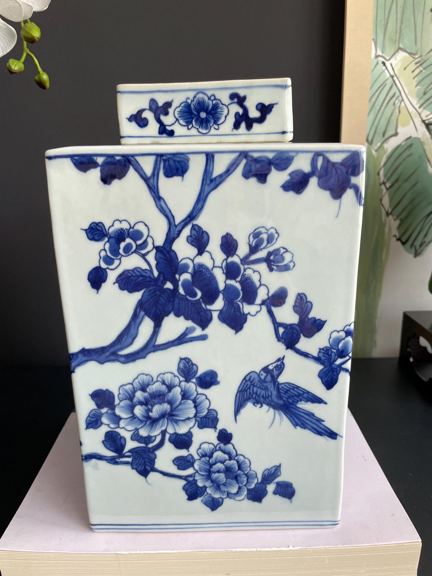 Hand-Painted Blue & White Xiang Qi Square Porcelain Vessel | Imperial Kangxi Style Continuous Panoramic Garden Scroll (~30cm)
