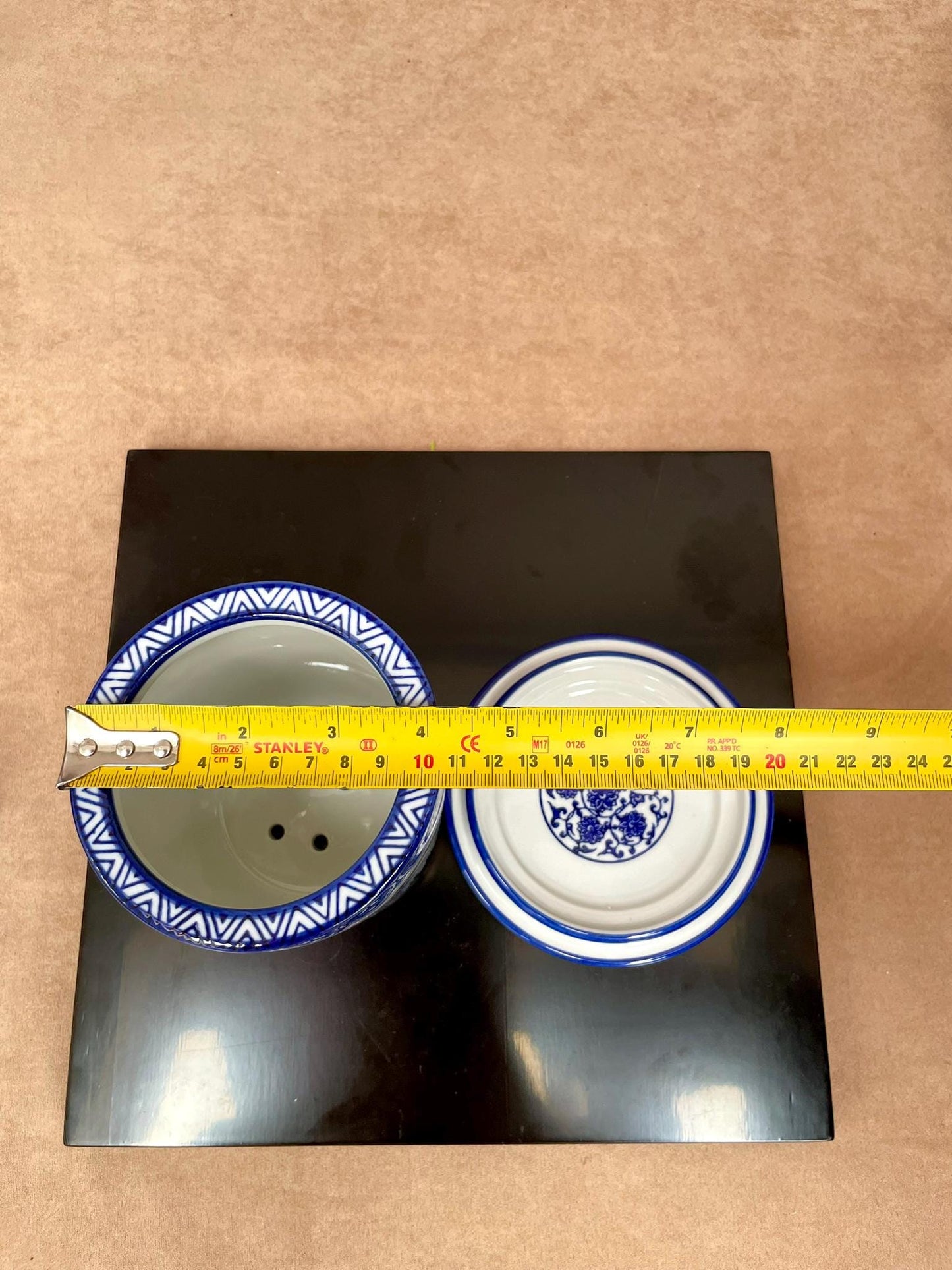 Blue and White Chinoiserie Orchid Planter with Saucer: Elegant Ceramic Flower Pot