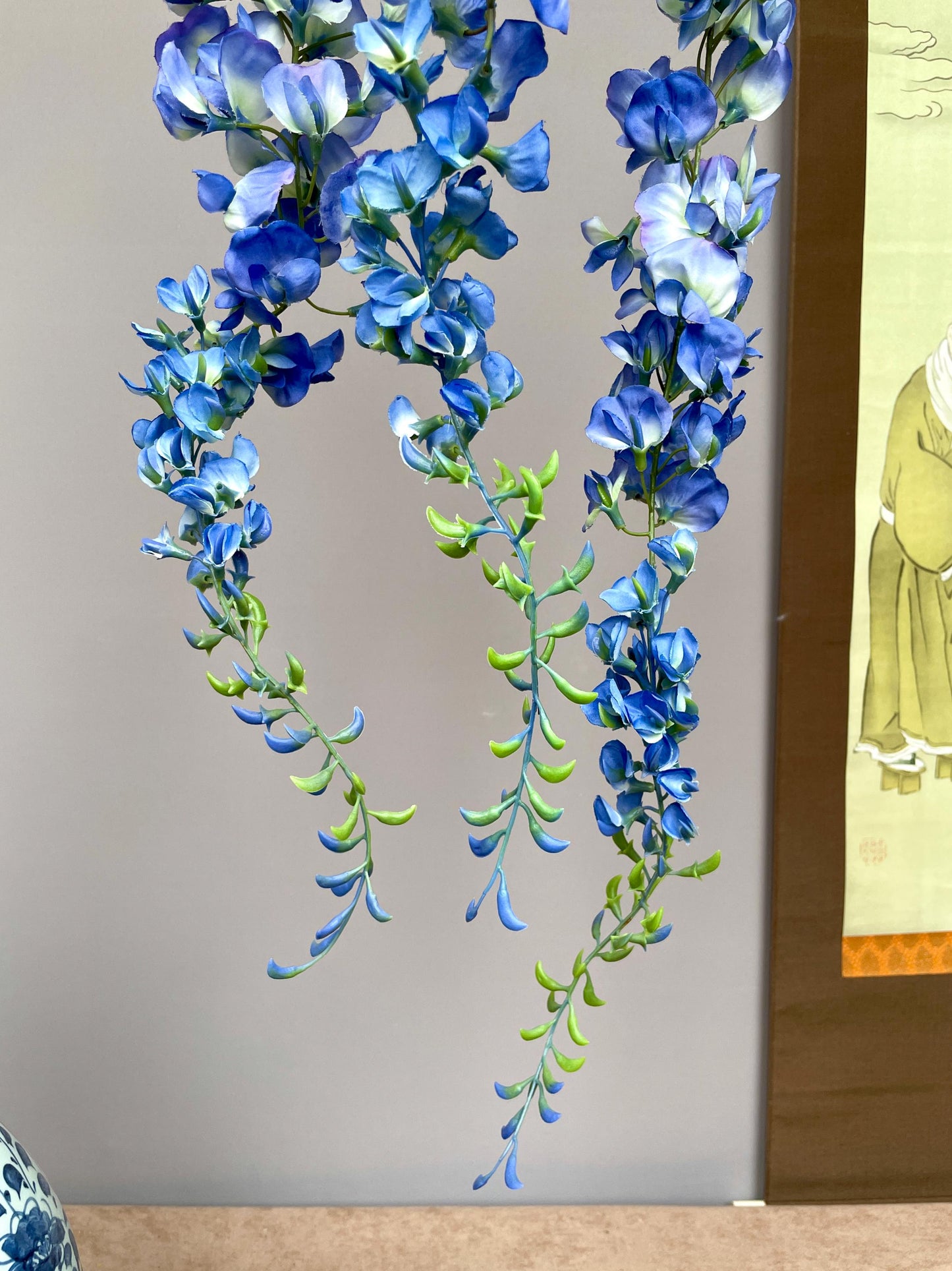 Large Realistic Artificial Wisteria Branch - Faux Blue Blossom Stem with Buds - Elegant Draping Floral for Tall Vases - Luxury Home Decor
