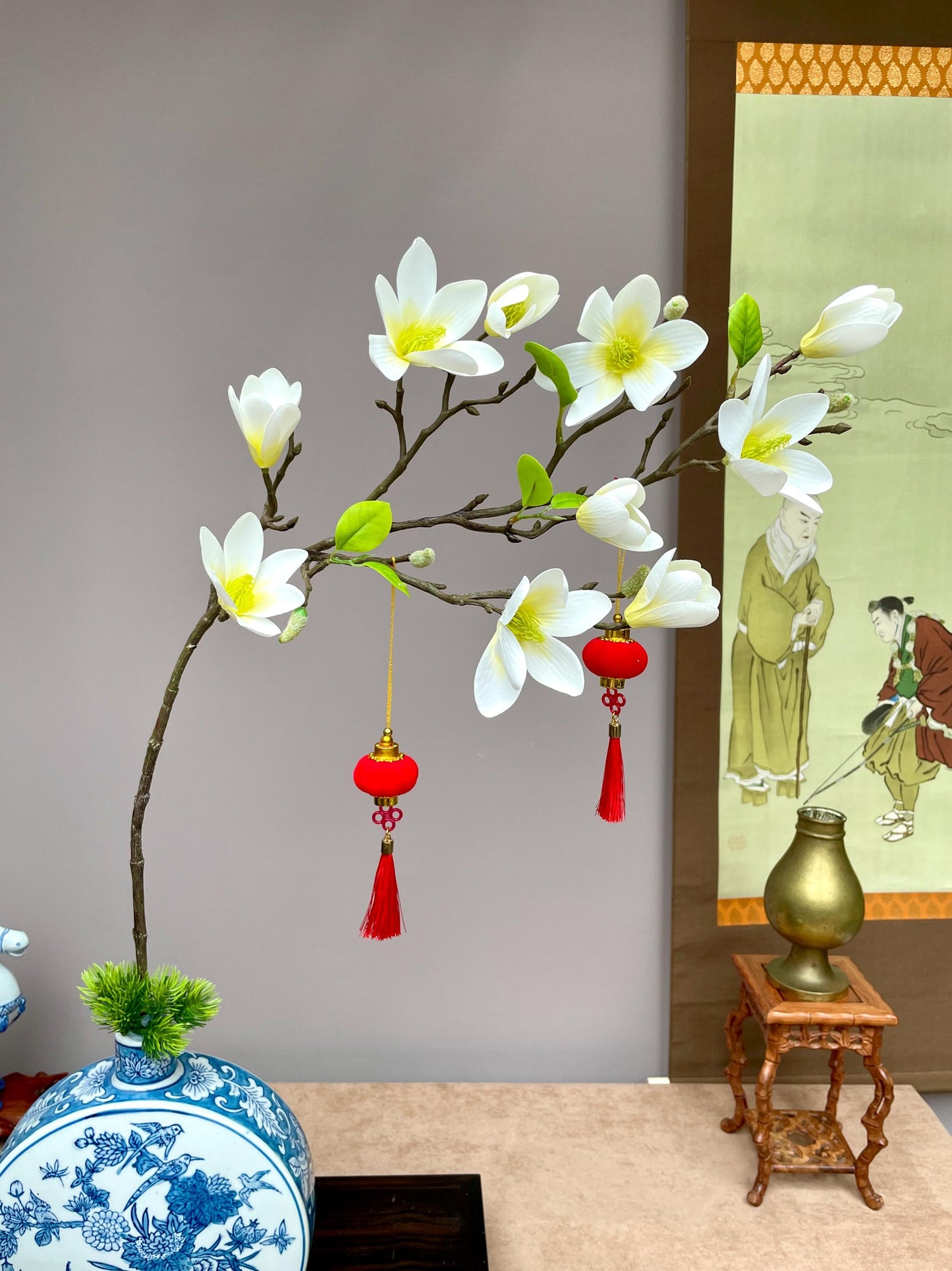 Realistic White Magnolia Branch - Faux Magnolia Denudata Silk Flower Lunar New Year Decor Yulan Jade Orchid Zen Chinese New Year Floral Stem