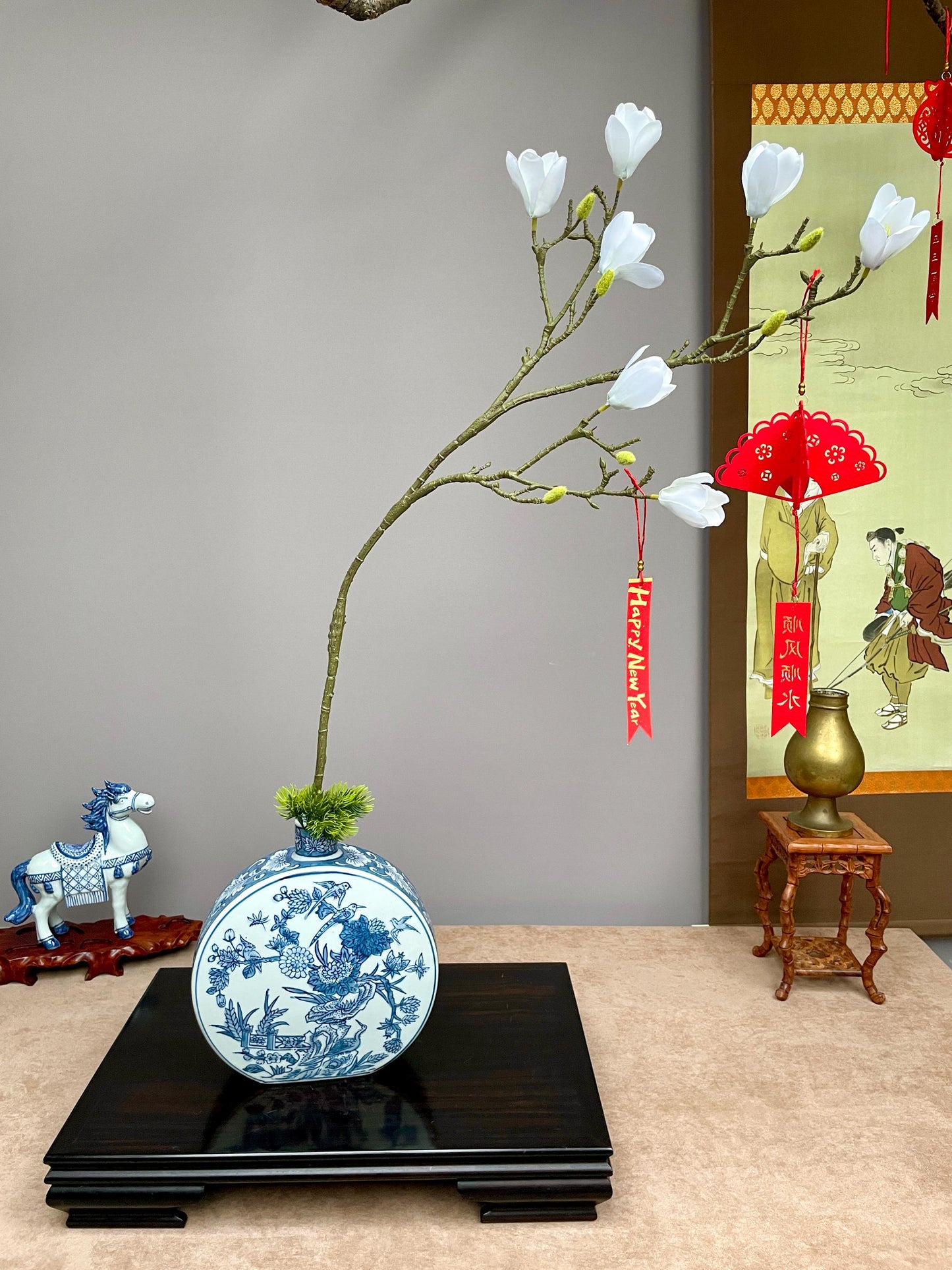 Realistic White Magnolia Branch - Faux Magnolia Denudata Flower Lunar New Year Decor Yulan Jade Orchid Zen Chinese New Year Floral Stem