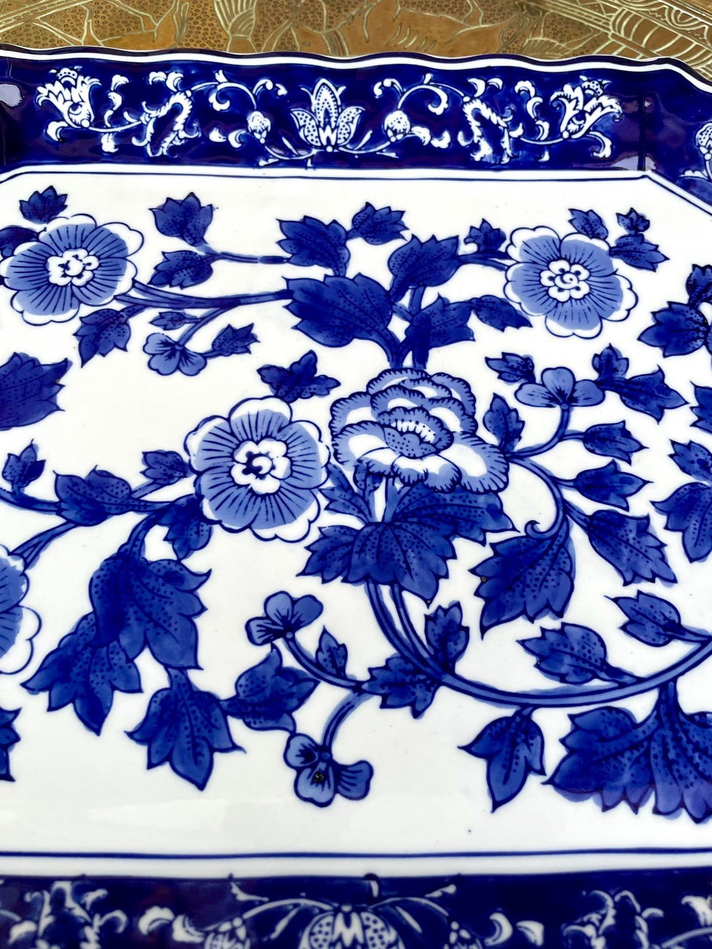 Large Blue and White Porcelain Serving Tray • Handcrafted Prestige Floral Platter • Luxury Home Décor Elegant Table Center piece
