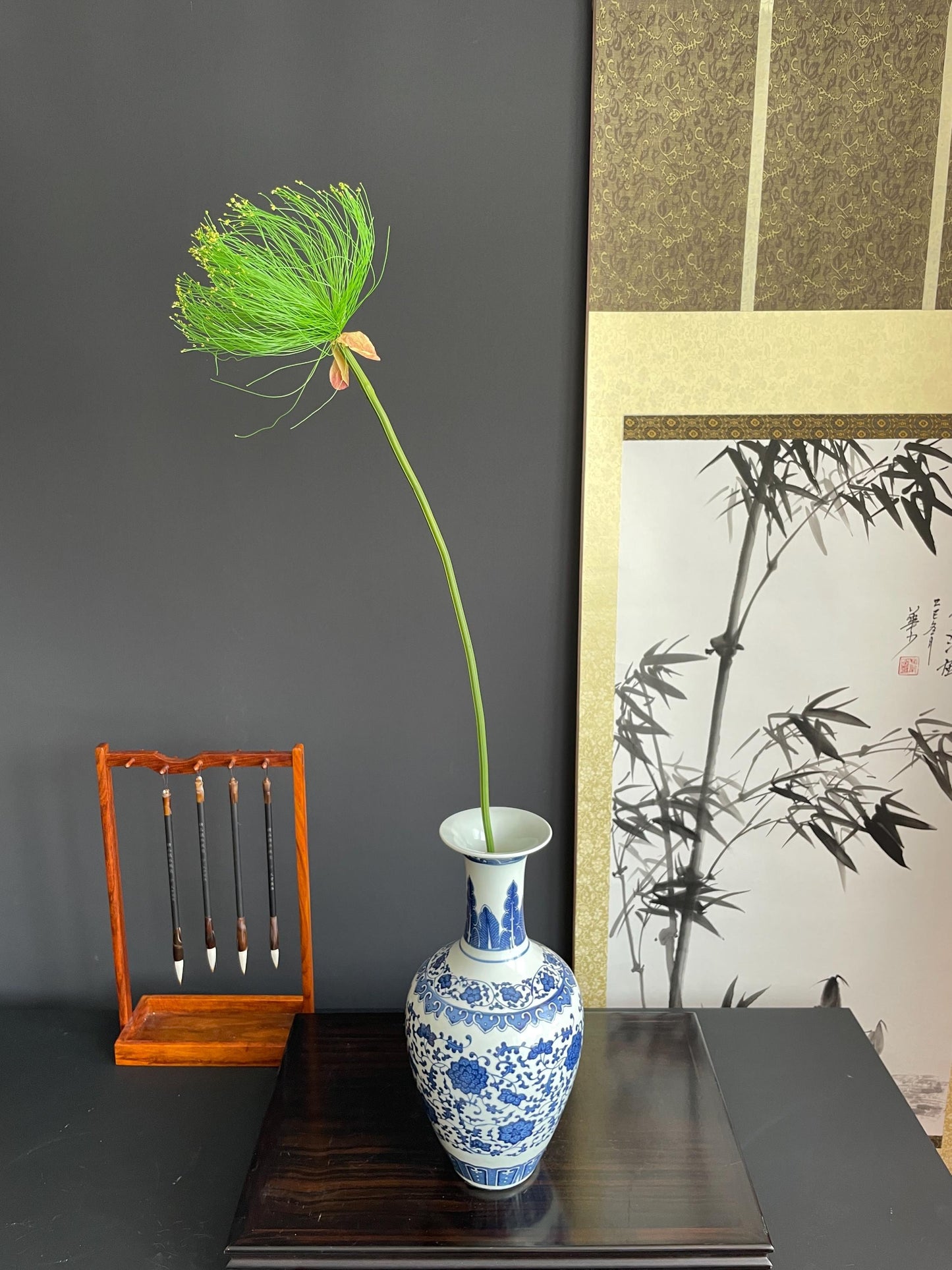 Faux Papyrus Stem Single Artificial Egyptian Sedge Branch Silk Botanical Fake Umbrella Plant Traditional Architectural Tall Vase Filler