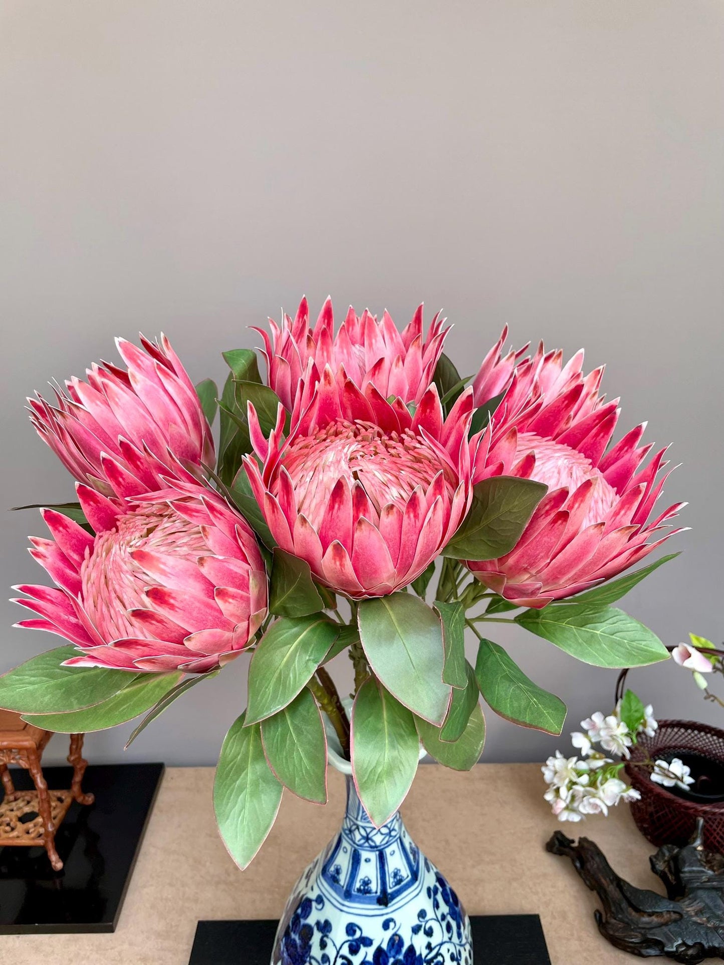 King protea red spring artificial flower ideal for wedding, Single stem