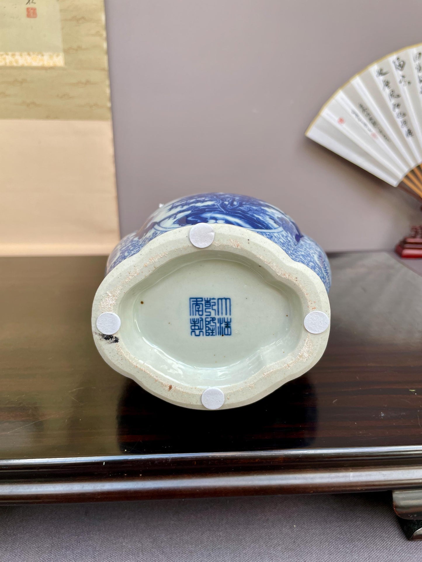 Blue and White Landscape Vase Ceramic Chinoiserie Baluster Vase Porcelain Temple Vase Oriental Mountain Scene Pottery Large Console Decor
