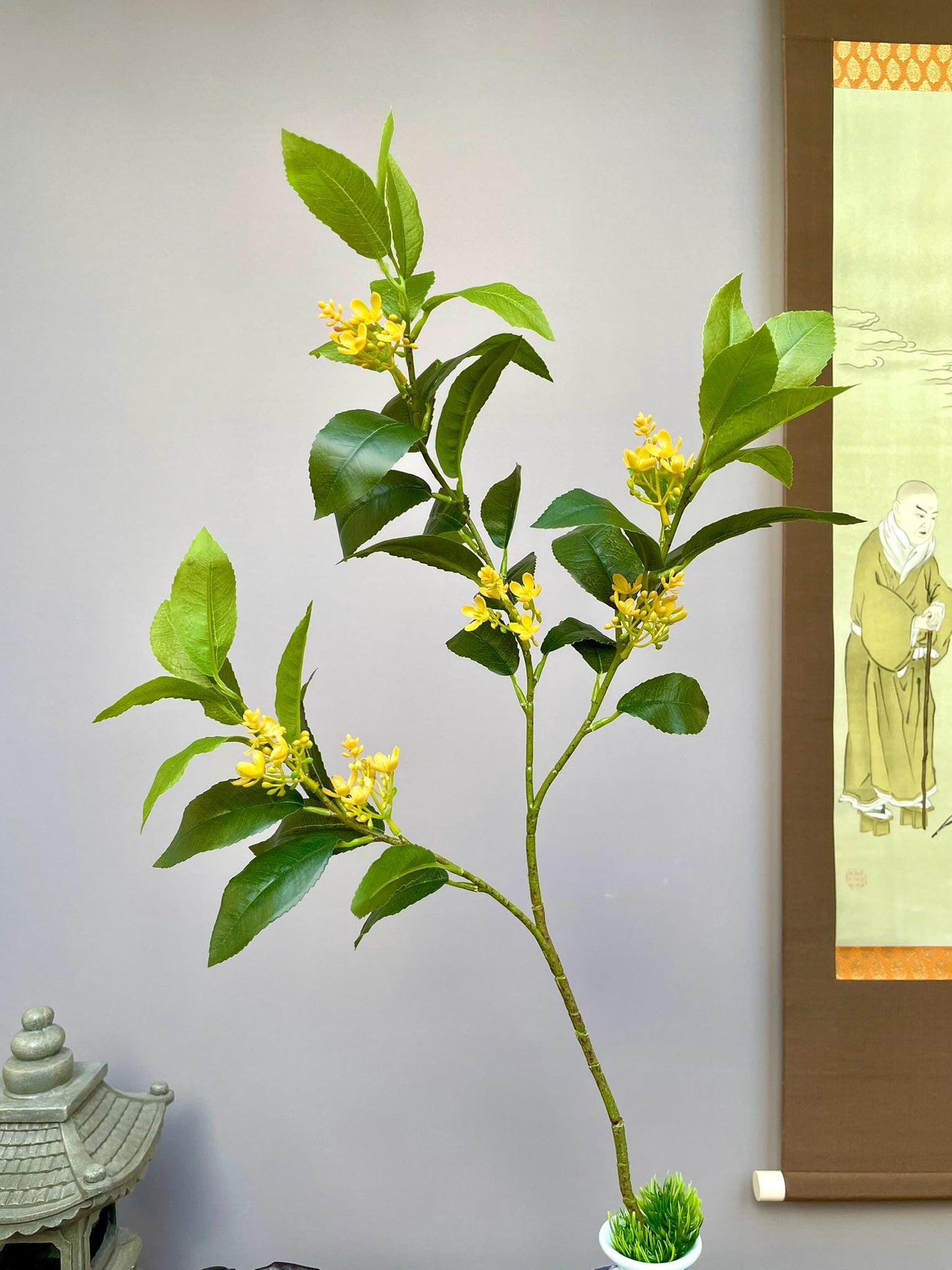 Premium Faux Osmanthus Fragrans Stem, Yellow Sweet Olive Flower, Lifelike Chinoiserie Floral Arrangement, Eternal Spring Greenery