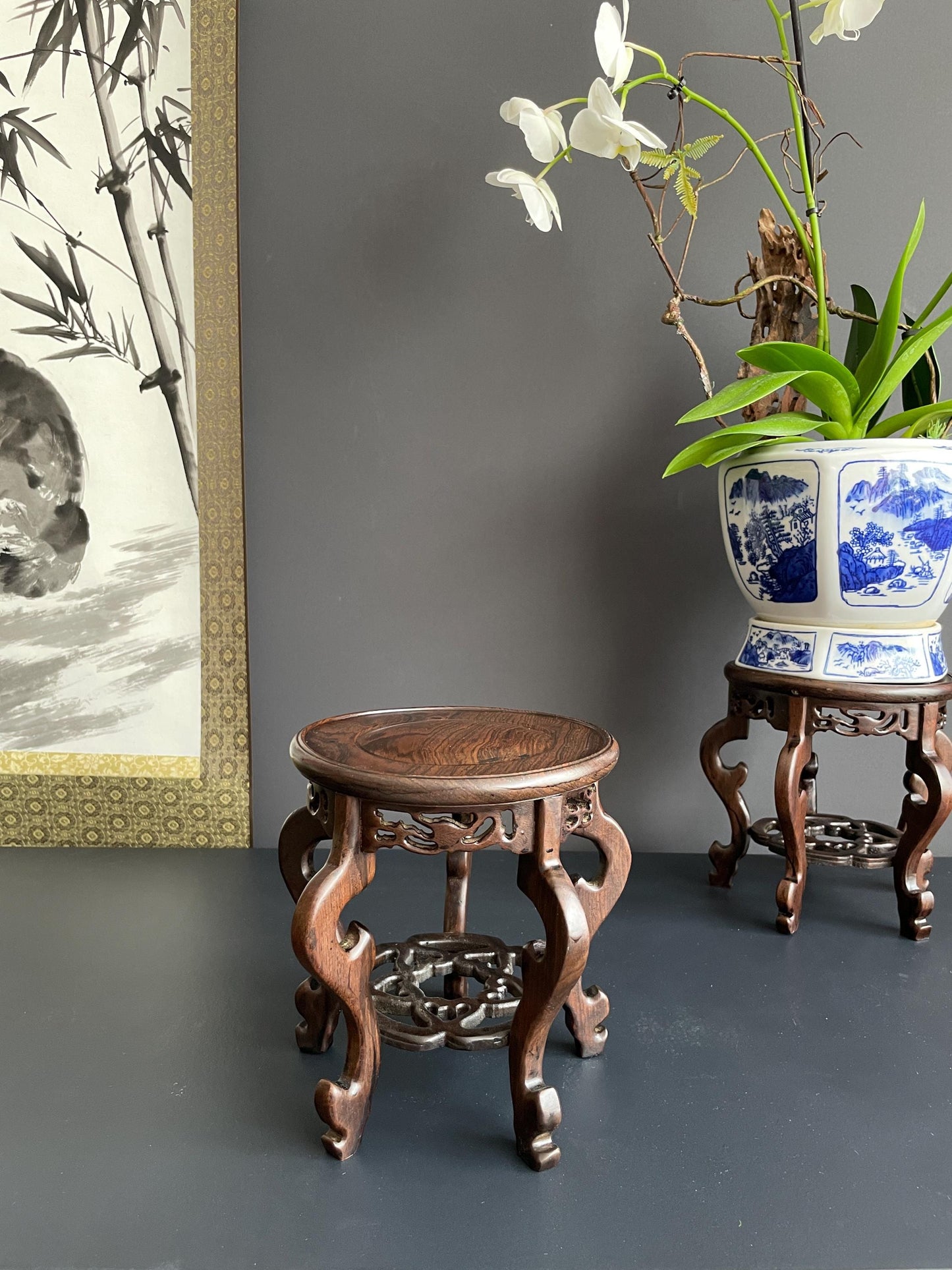 Artisanal Carved Hardwood Stand | traditional Chinese Display Base for Orchids | Elegant Pedestal for Porcelain Planters