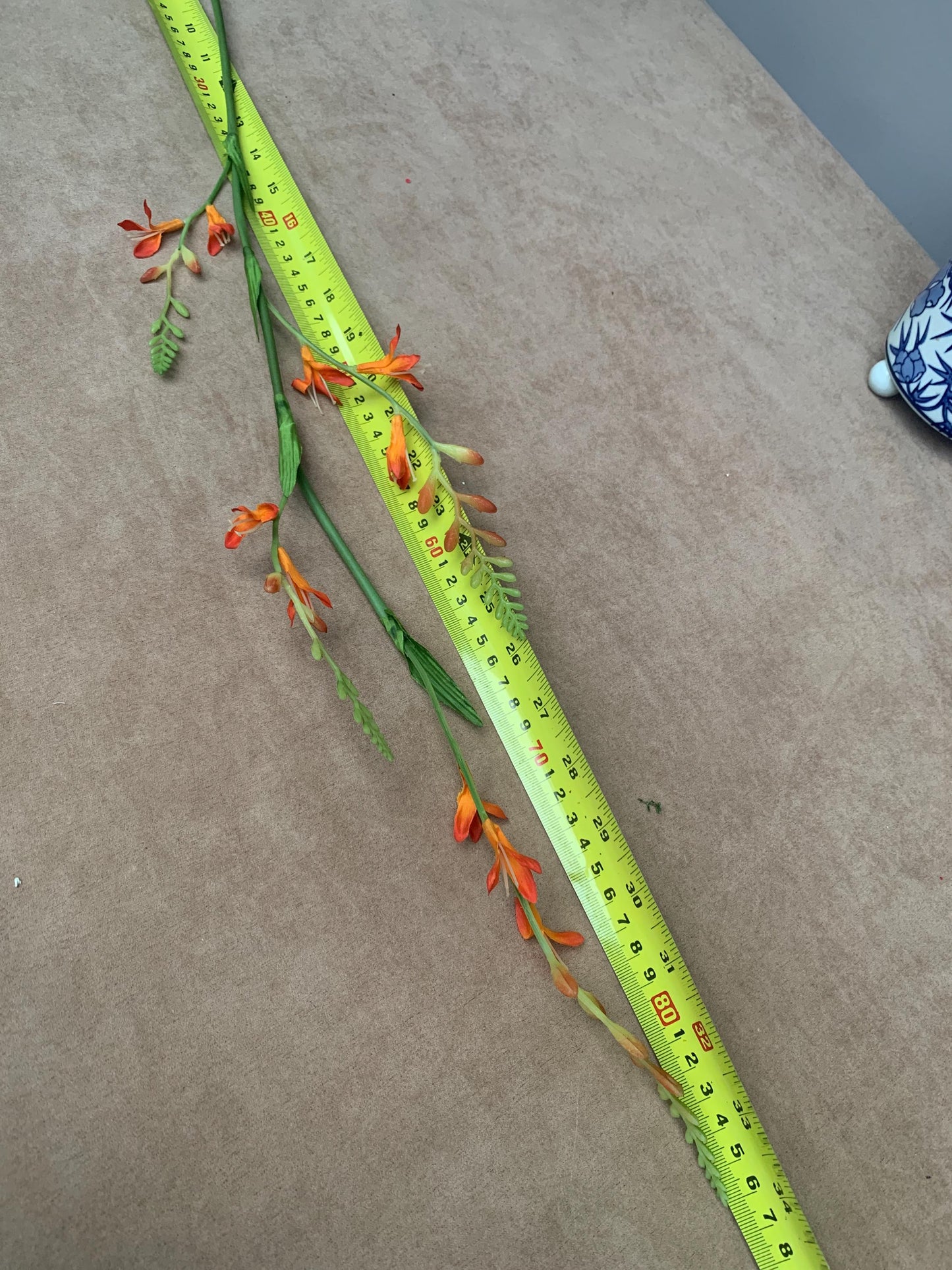 Realistic Orange Crocosmia Branch Faux Montbretia Silk Flower Xiong Huang Lan Zen Decor - Vibrant Summer Autumn Floral - High-End Artificia