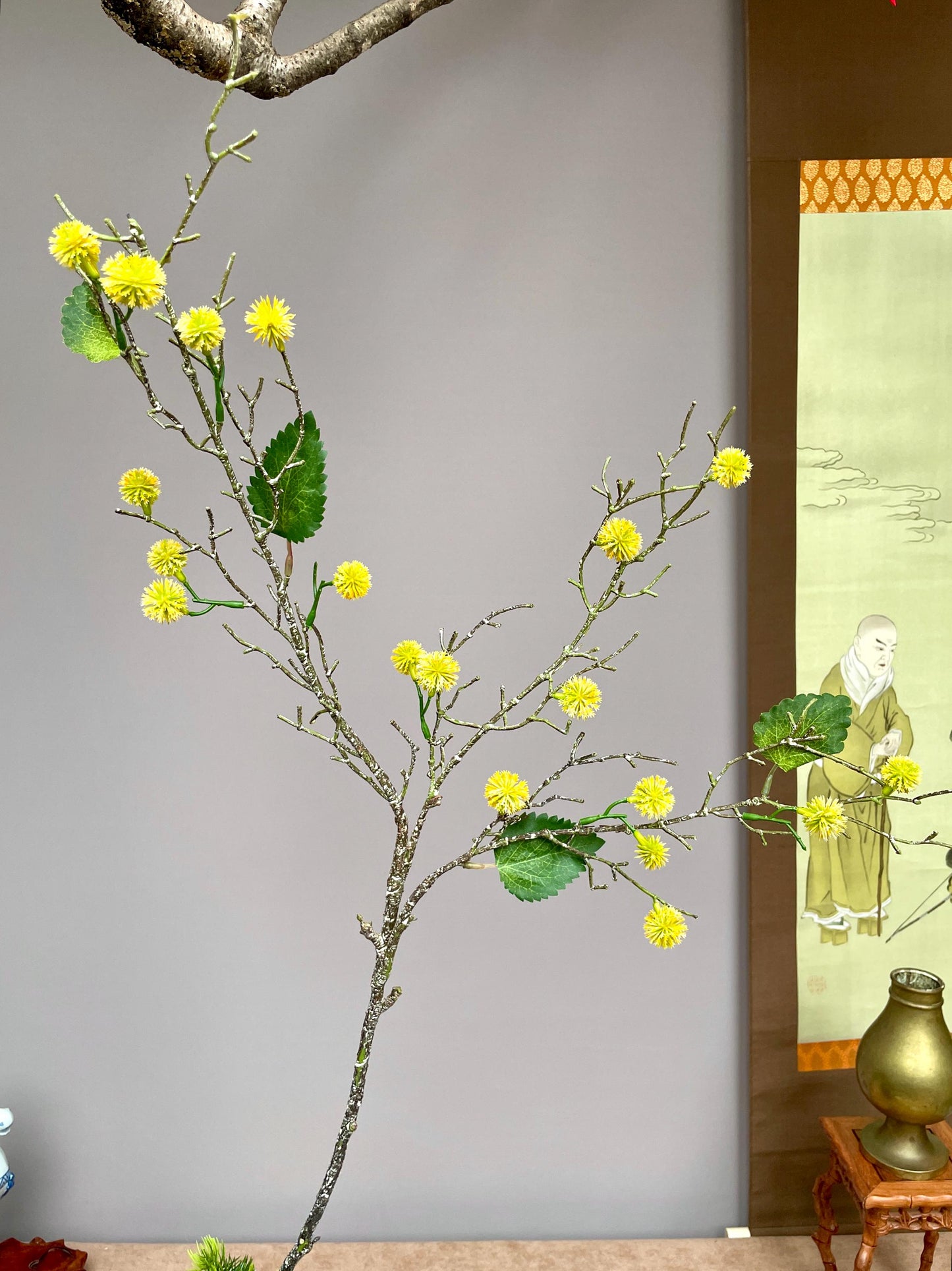 Realistic Yellow Mimosa Branch - Faux Acacia Silk Flower - Lunar New Year Golden Blossom Decor - Zen Minimalist Chinese New Year Floral Stem