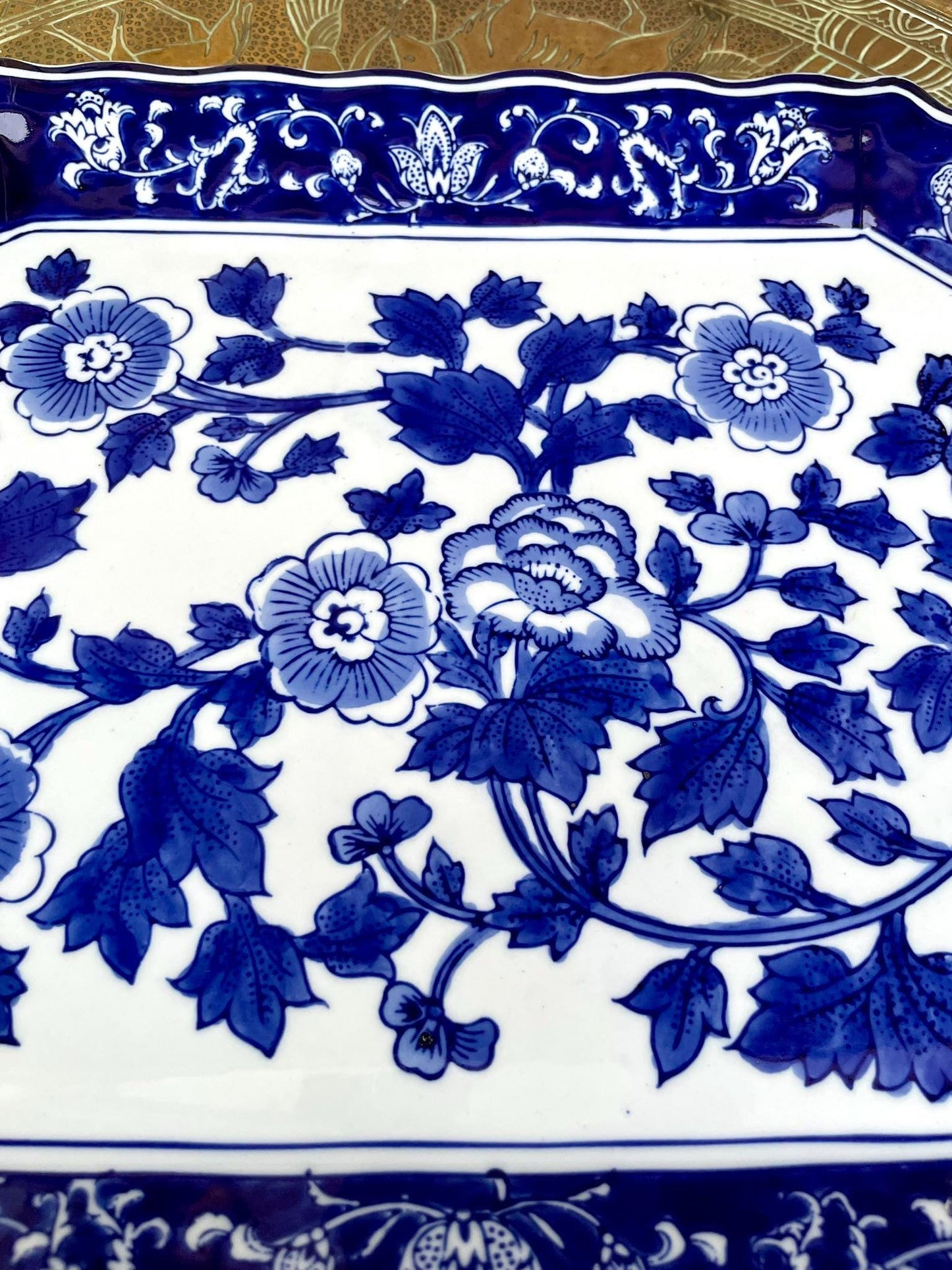 Large Blue & White Porcelain Serving Tray • Handcrafted Prestige Floral Platter • Luxury Home Décor Elegant Table Centerpiece