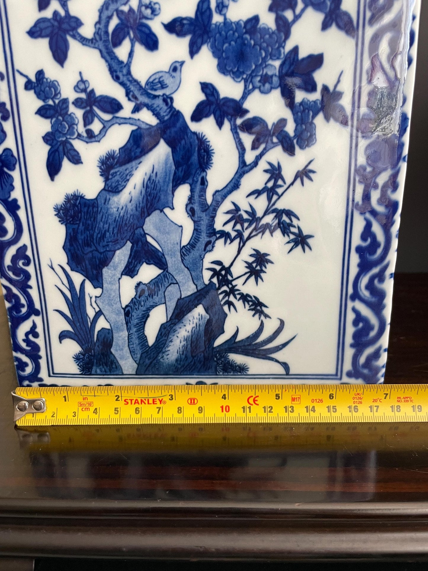 Rare Hand Painted Blue and White Xiang Qi Porcelain Vase | Hand Pressed Square Ginger Jar with Lid | 30cm Heavy Collector Ceramic Vessel